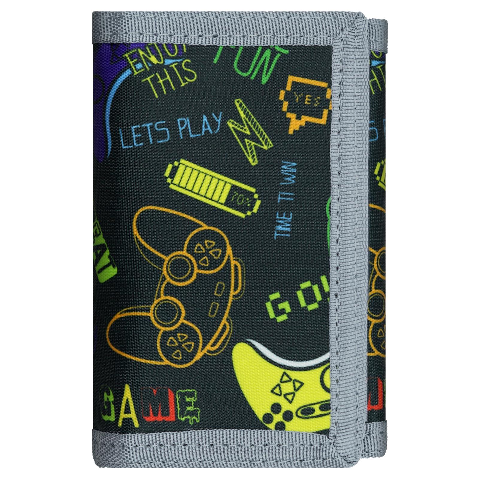 Leehoom Kids Wallet for Boys, RFID Trifold Canvas Outdoor Sports Wallet for Kids,Kids Festivals gifts,Birthday Gifts Wallet - Black Gamepad