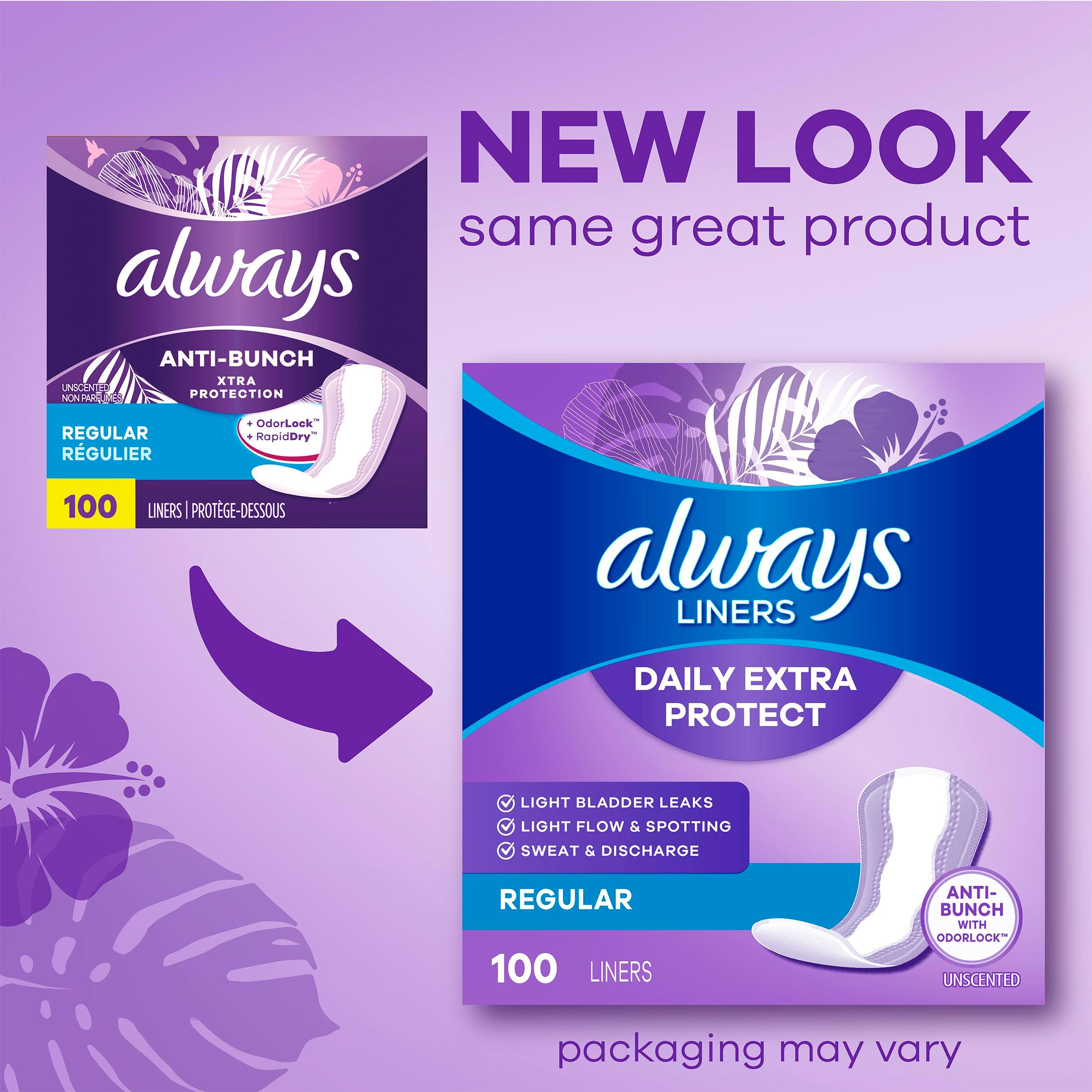 Always Anti-Bunch Xtra Protection Daily Liners Long Unscented, Anti Bunch Helps You Feel Comfortable, 108 Count (Packaging May Vary) - Image 2