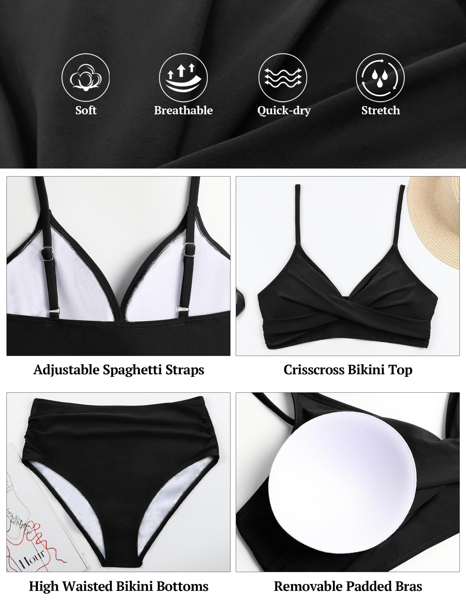 Edelqual Women's High Waisted Bikini Sets Two Piece Swimsuit Tummy Control Bathing Suit V Neck Swimwear 2025 Swim Suit - Image 5