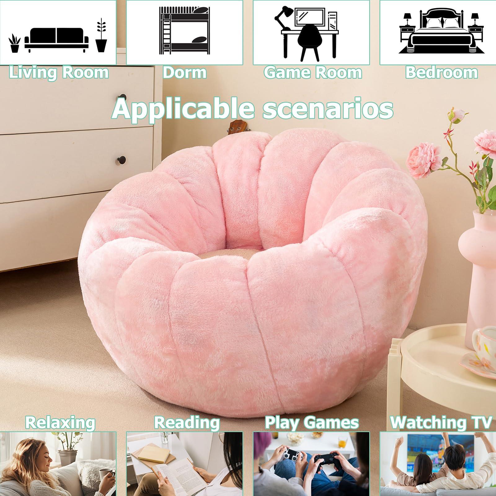IEVENW Pumpkin Bean Bag Sofa Chair, Bean Bag Chair with Filler for Teens, Kids, Toddler, Comfy and Lazy Sofa for Dorm, Apartment, Living Room and Bedroom, Pink - Image 7
