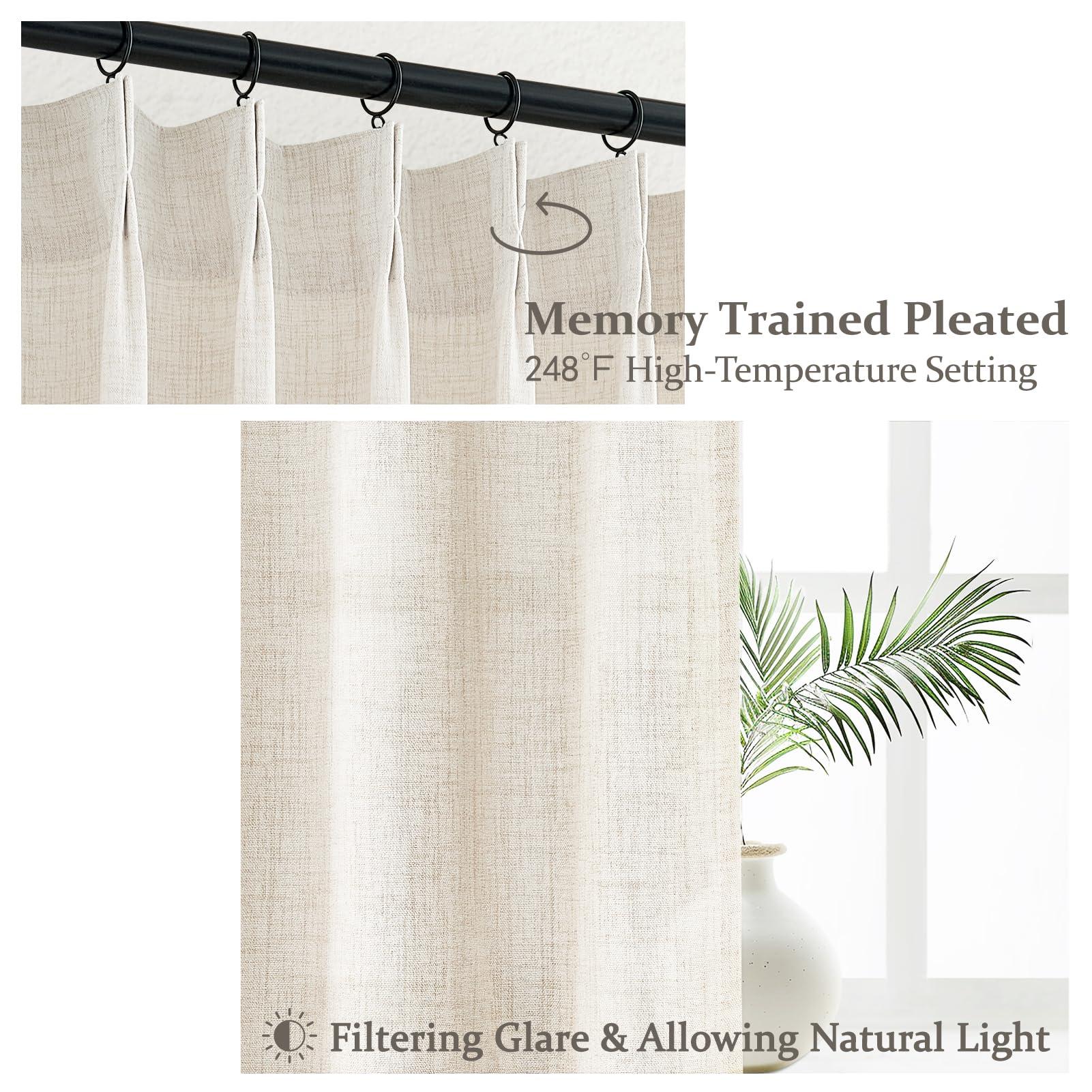 Pinch Pleat Thick Linen Viral Curtains 84 Inch Length 2 Panels Set for Living Room,Cream Beige Neutral Pleated Semi Sheer Curtain Light Filtering Privacy Let Light in Bedroom Window Drapes 40" Wx84 L - Image 3
