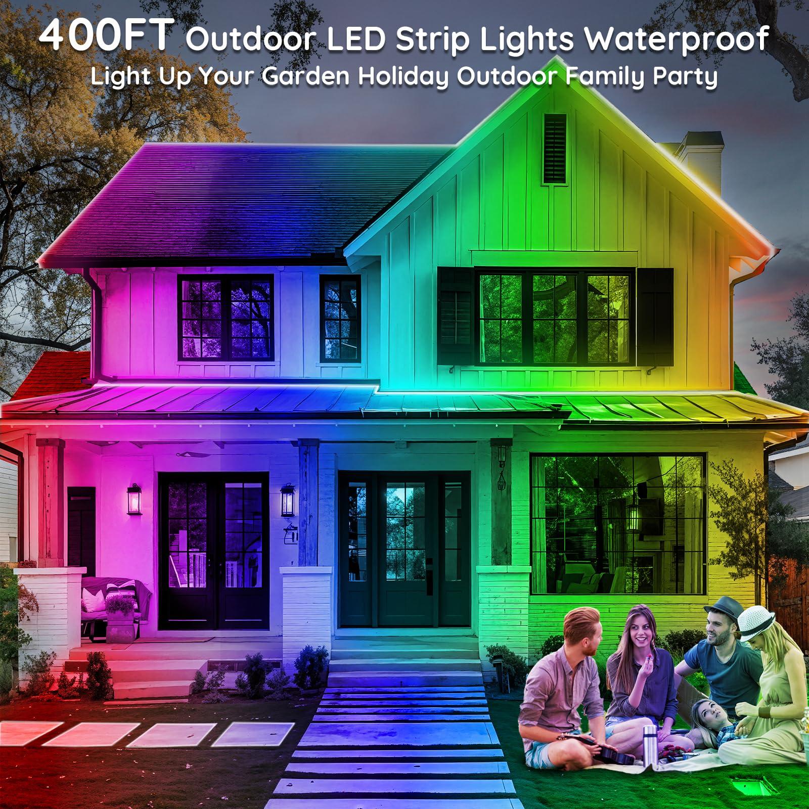 talkhigh 400ft Outdoor LED Strip Lights Waterproof,IP68 Outside Led Light Strips Waterproof with App and Remote,Music Sync RGB Exterior Led Rope Lights with Self Adhesive Back for Roof,Deck,Balcony - Image 2