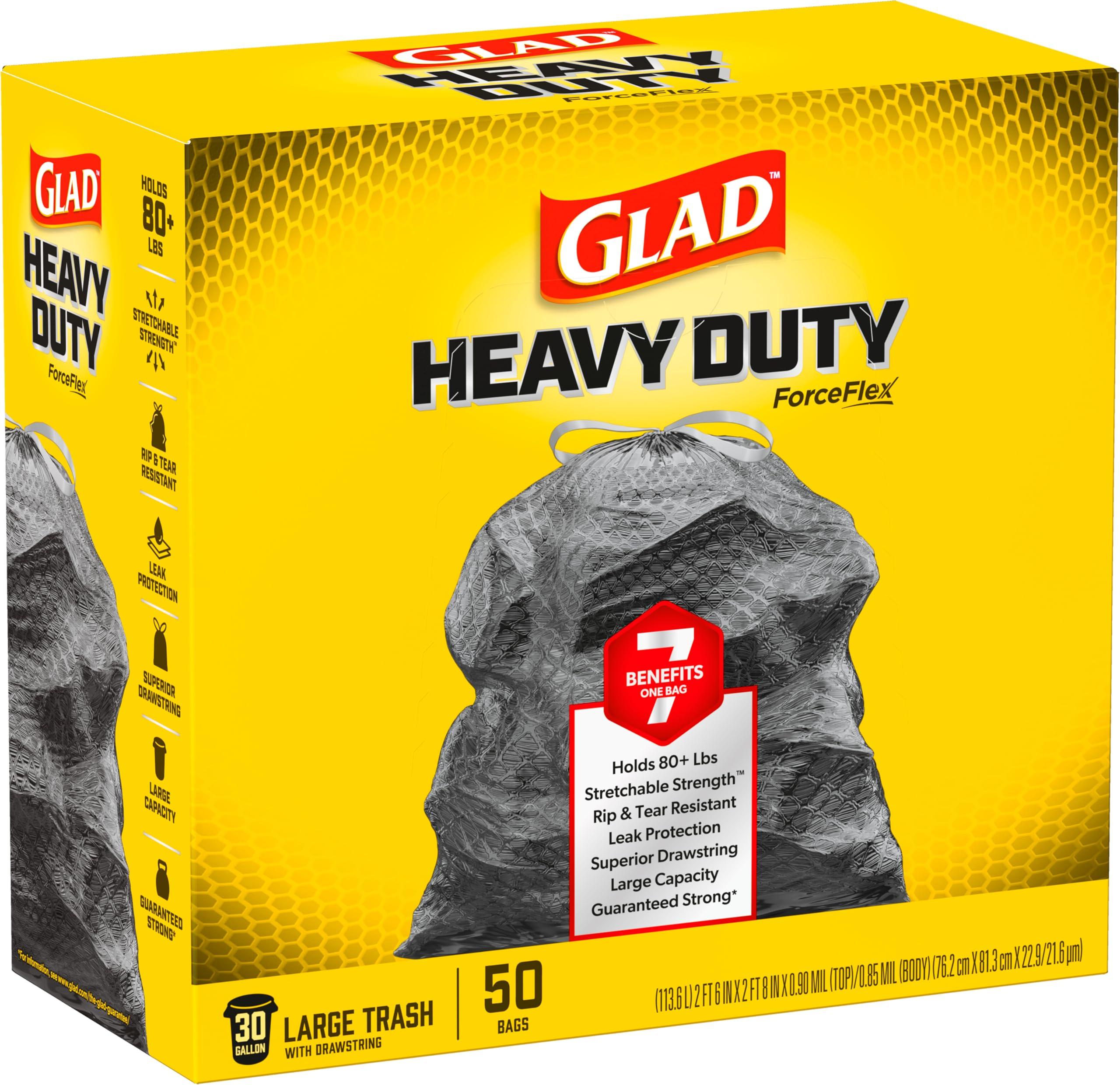 Glad ForceFlex Heavy Duty Large Drawstring Trash Bags, Hold 80+ lb, 30 Gal, 50 Ct (Package May Vary) - Image 11