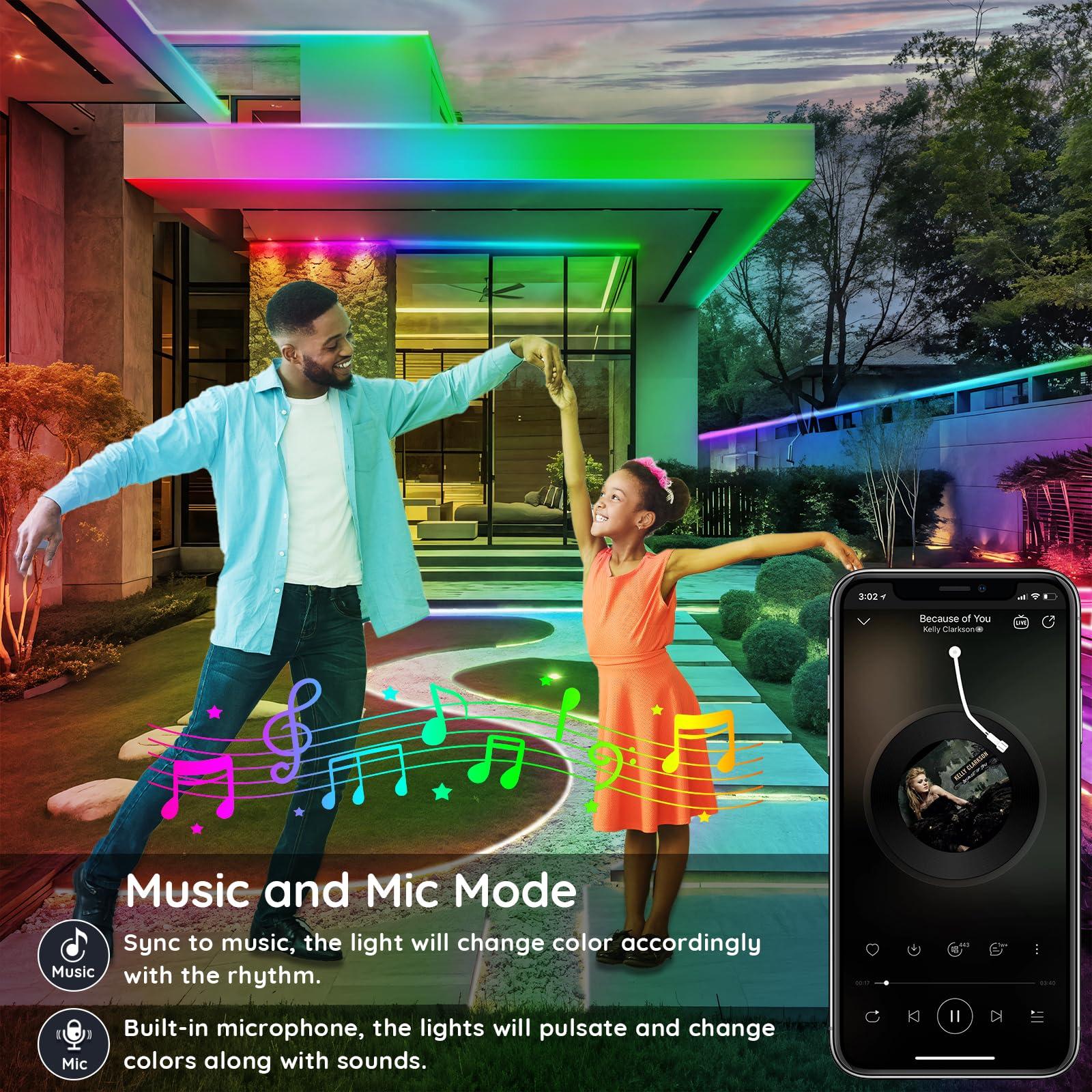 talkhigh 400ft Outdoor LED Strip Lights Waterproof,IP68 Outside Led Light Strips Waterproof with App and Remote,Music Sync RGB Exterior Led Rope Lights with Self Adhesive Back for Roof,Deck,Balcony - Image 5