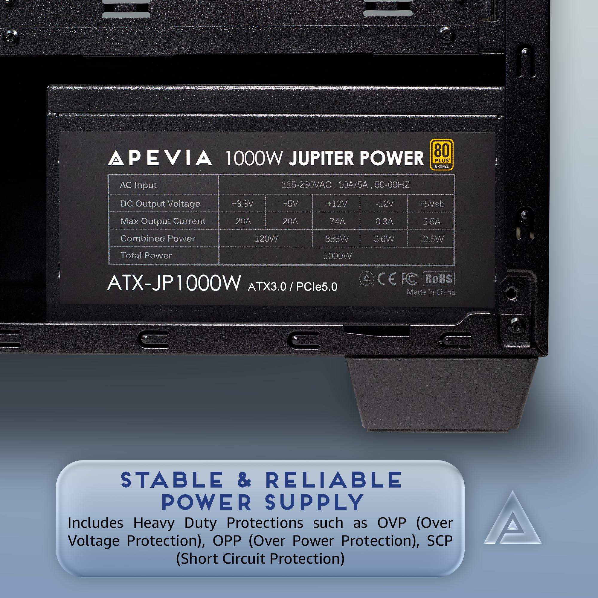Apevia ATX-JP1000W PCIe 5.0 & ATX 3.0 Ready Jupiter 1000W 80+ Bronze Certified, Gen 5 12VHPWR Connector, Active PFC ATX Gaming Power Supply - Image 5