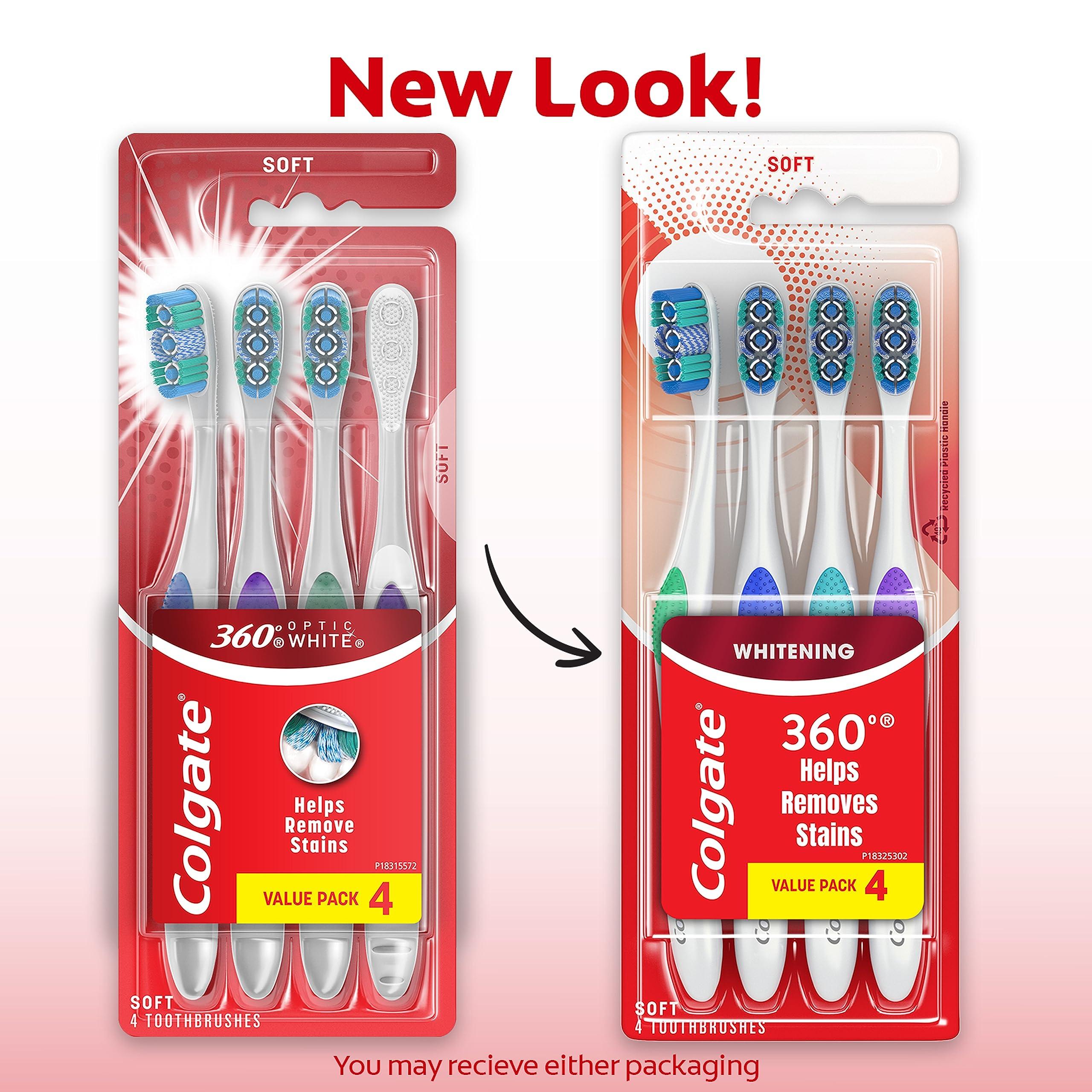 Colgate 360 Optic White Whitening Toothbrush, Adult Soft Toothbrush with Whitening Cups, Helps Whiten Teeth and Removes Odor Causing Bacteria, 4 Pack - Image 2
