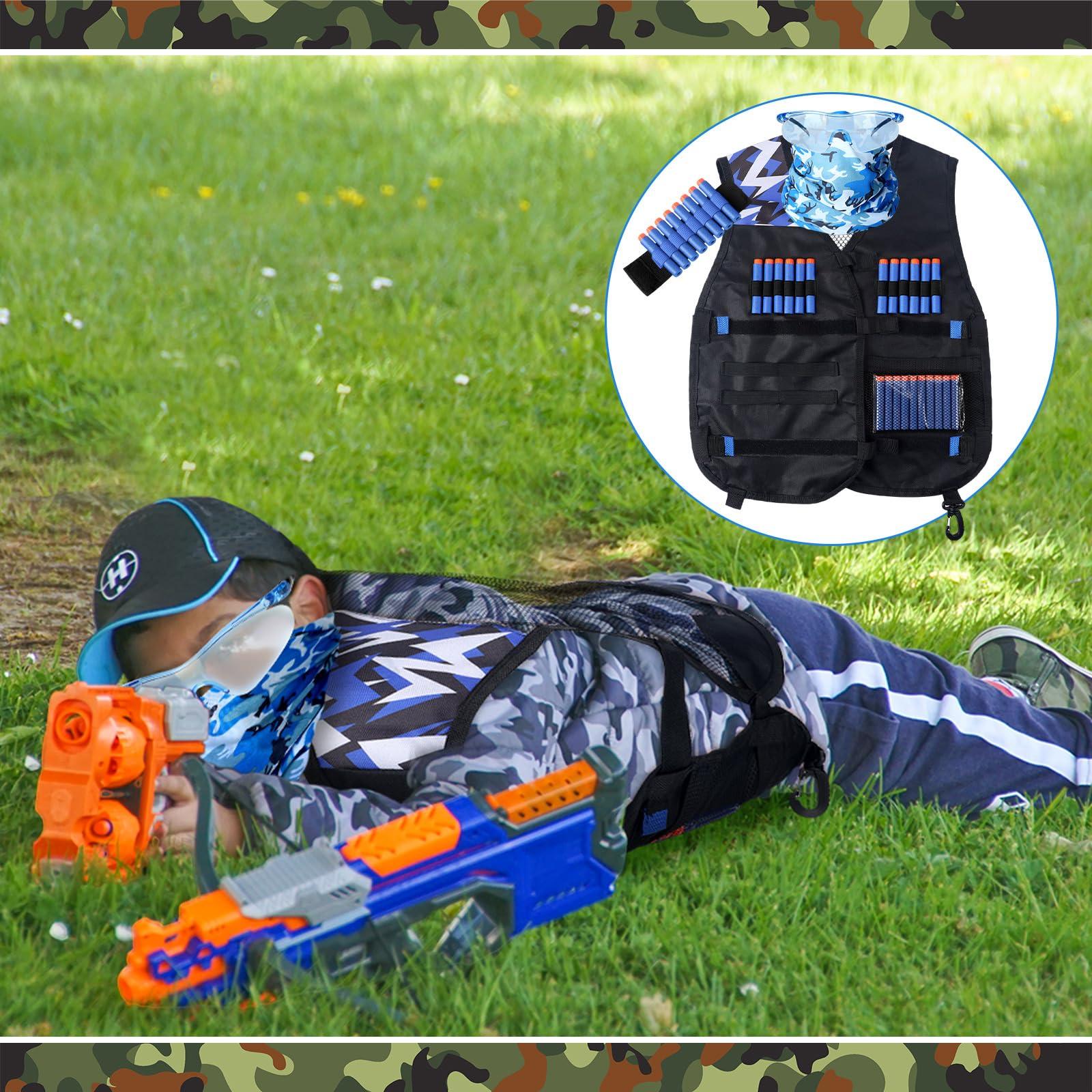 Sosation 8 Sets Tactical Vest Kit Compatible with Nerf Party Favor, Face Mask Wrist Ammo Holder Toy Gift(Orange and Blue) - Image 7