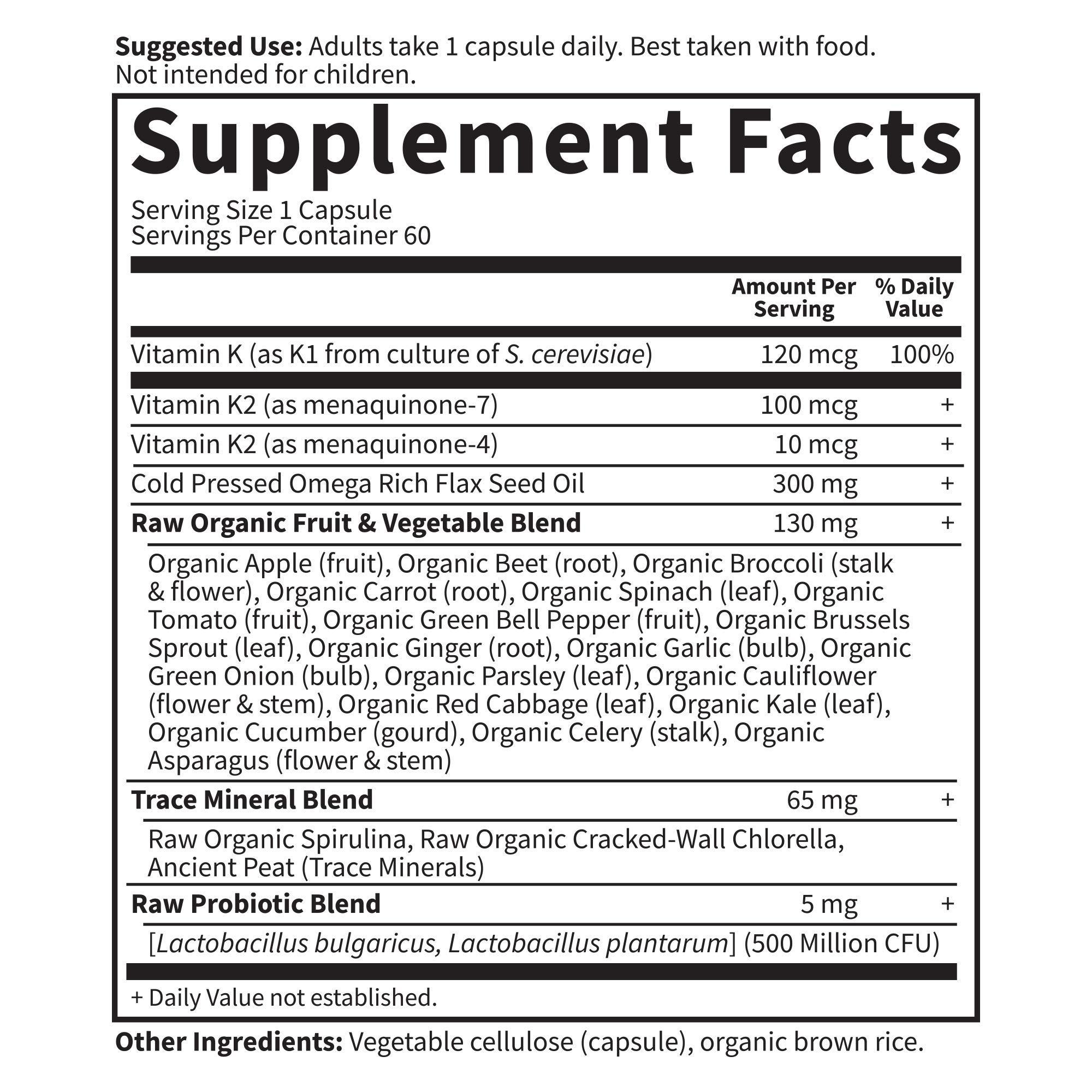Garden of Life Vitamin K2 and K1, Vitamin Code Vegan K Complex Vitamin for Bone Strength and Heart Health, Vitamin K1 and K2, Omega Rich Flax Seed Oil, Trace Minerals, Probiotics, 60 Day Supply - Image 5