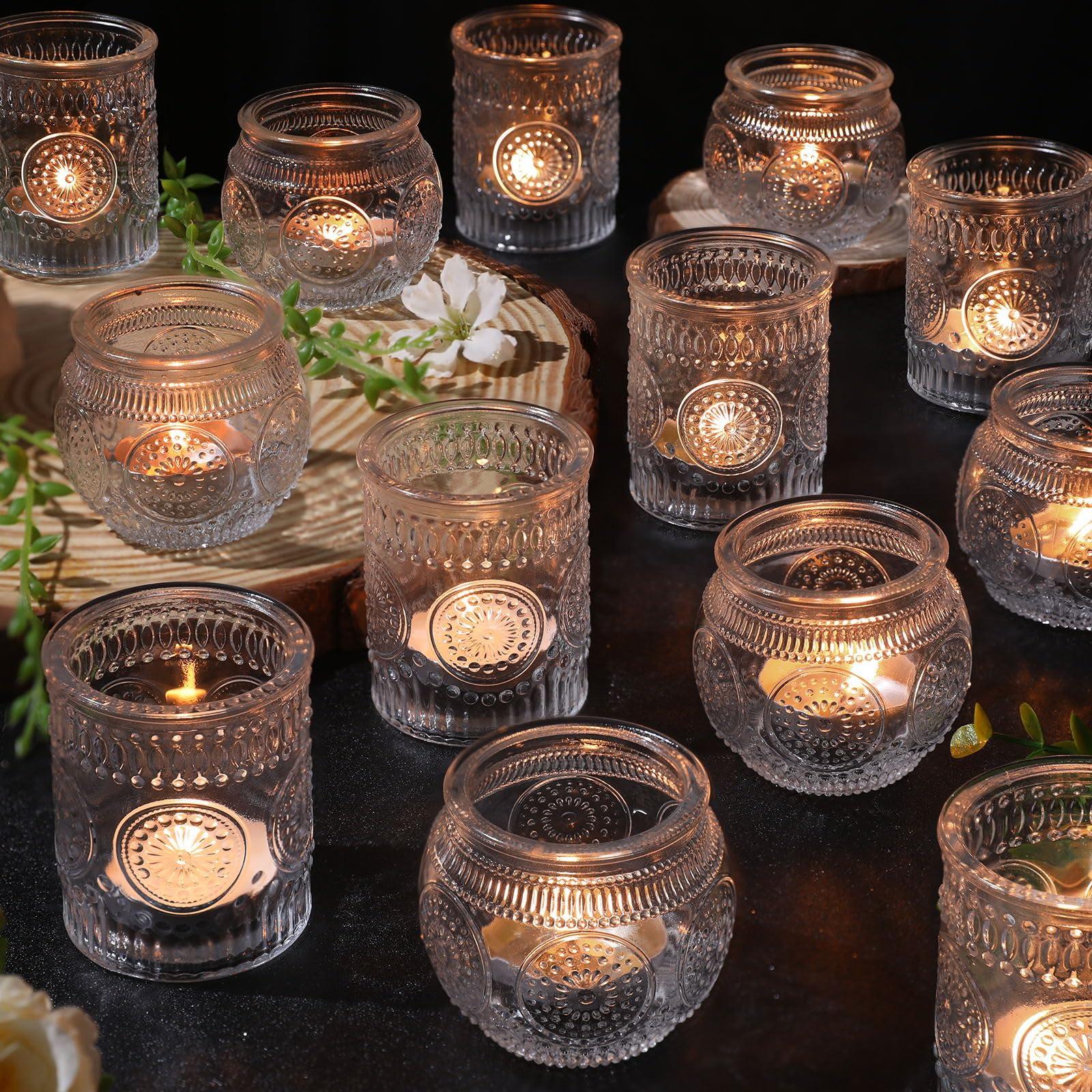 30 Pcs Assorted Clear Votive Candle Holders, Wedding Centerpieces Table Decorations, Glass Tea Lights Candle Holder for Party Decorations, Vintage Boho Candle Holders Bulk for Wedding Receptions
