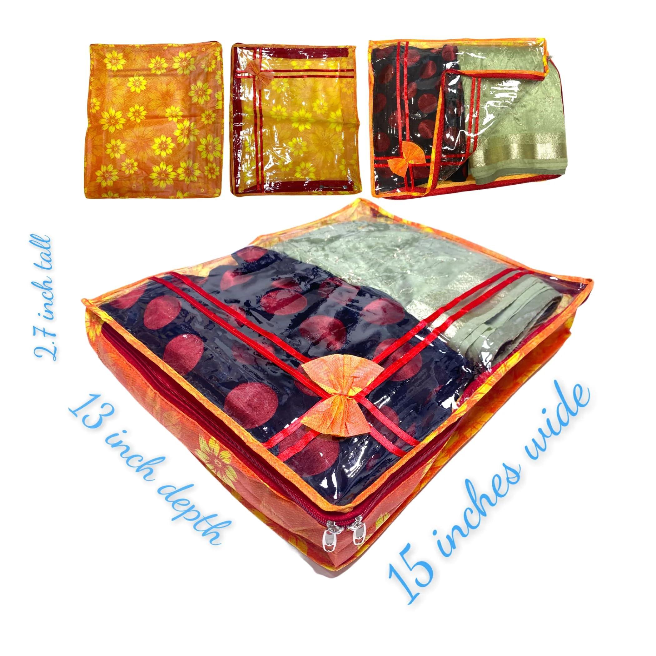 LOVENSPIRE 4 Piece Sari Bags Cotton Saree Covers with Zipper Closure Clothes Organizer Sari Storage Bag for Wardrobe and Gifting Storage Wedding Favor Cloth Case Birthday - Image 2