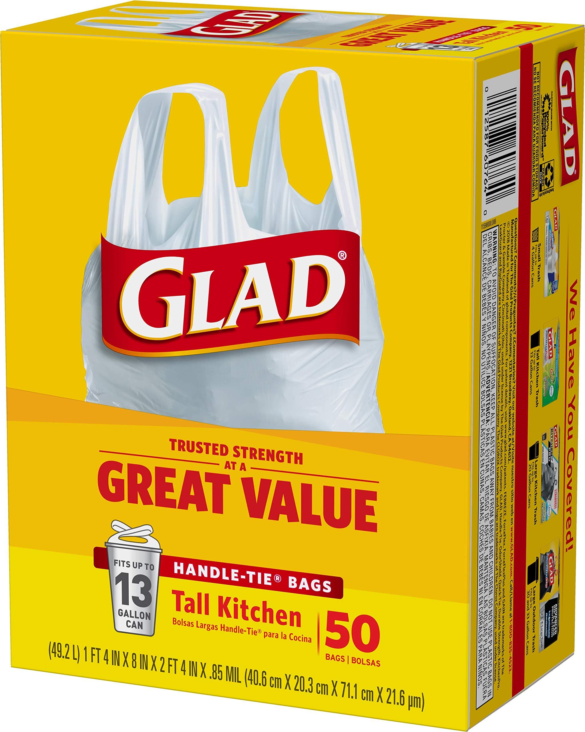 Glad Tall Kitchen Handle-Tie Trash Bags, 13 Gallon White Trash Bag, 50 Ct (Package May Vary) - Image 5