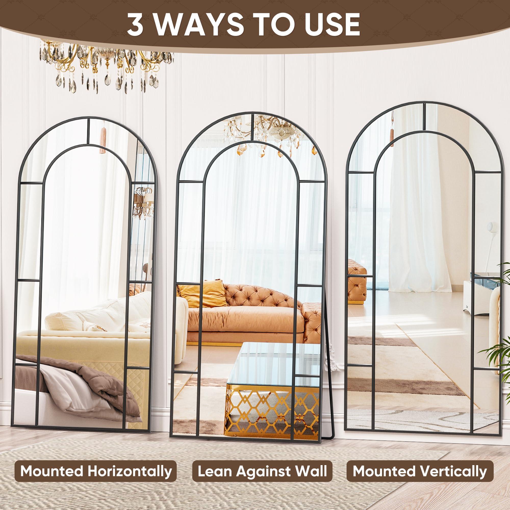 Antok Full Length Mirror, Floor Mirror 41" x 81" Arched Window Decorative Mirror, Metal Framed Decor Farmhouse Floor Mirrors Art Pane Mirrors Wall Decor for Bedroom, Living Room, Entryway, Black - Image 7