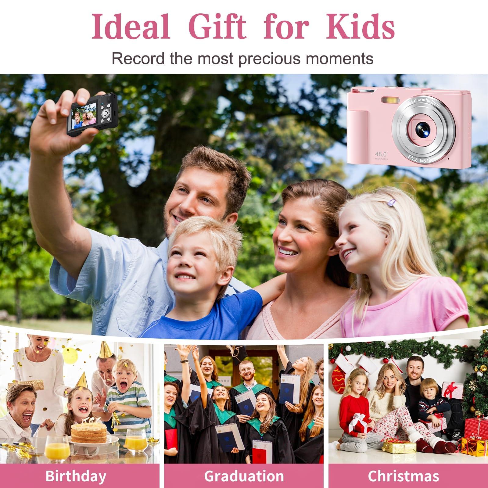 Digital Camera, FHD 1080P Kids Point and Shoot Camera with 16X Digital Zoom, Anti-Shake, Flash, 32GB Card, Portable Compact Travel Camera for Boys, Girls (Pink) - Image 5