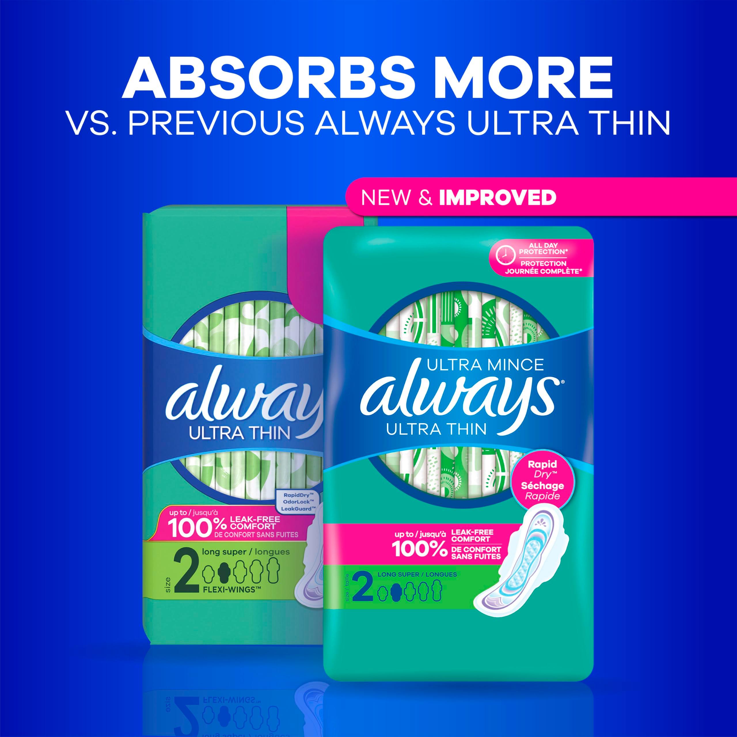 Always Ultra Thin Feminine Pads with Wings for Women, Super Absorbency, Unscented, Size 2, 126 Count - Image 7