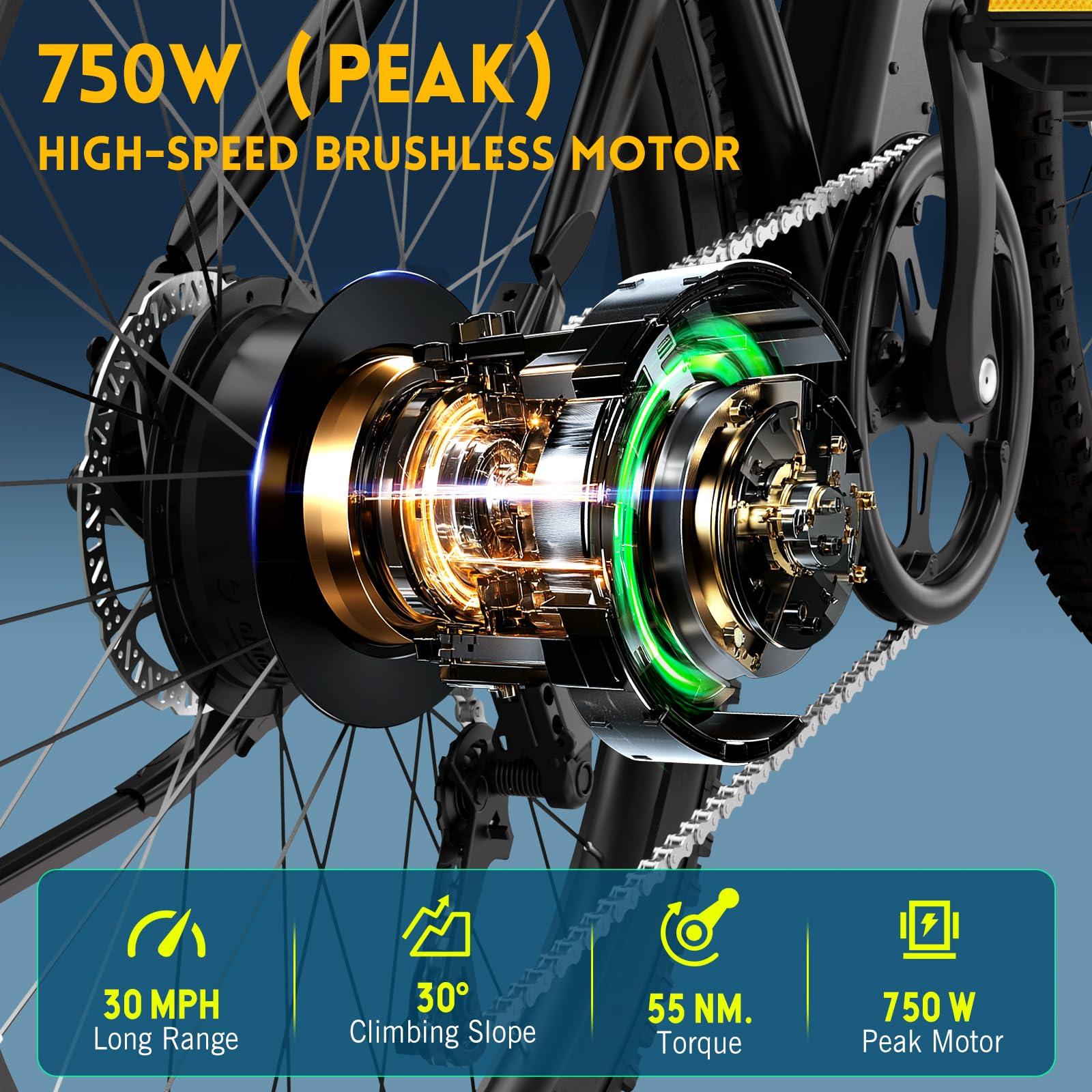 TST Electric Bike for Adults, with 750 W(Peak) Motor, Speed Can Reach 25 mph, 36V/300WH Battery, Max Travel 40 Miles, Equipped with 26 * 1.95" Tyres, and 7-Speed Ebike - Image 2
