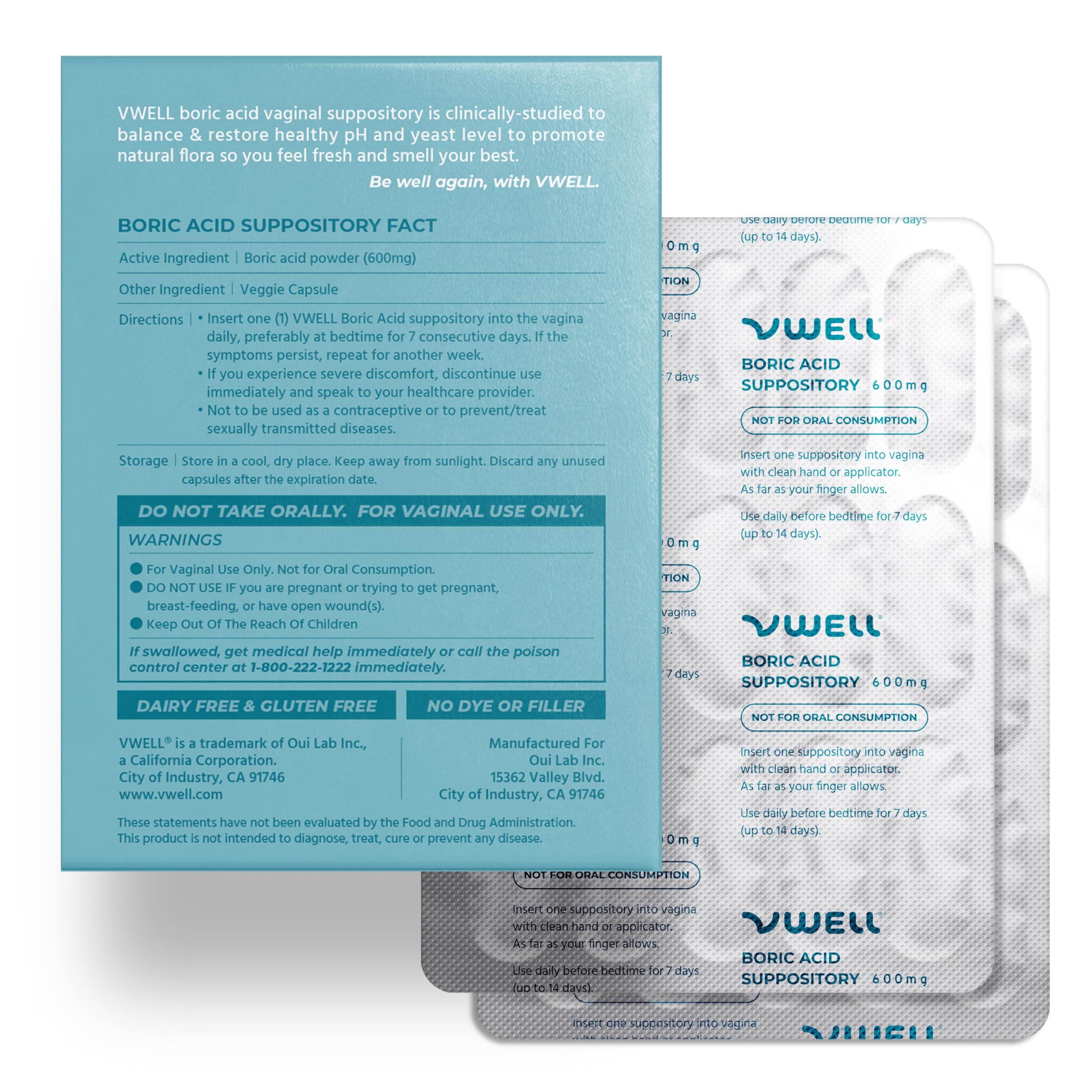 VWELL Boric Acid Vaginal Suppositories 30 Counts Blister Pack - Maintains and Balances Healthy Vaginal pH & Microbiome to Manage Odor Itch Burning Irritation Intimacy - Doctors Recommended for Women - Image 6