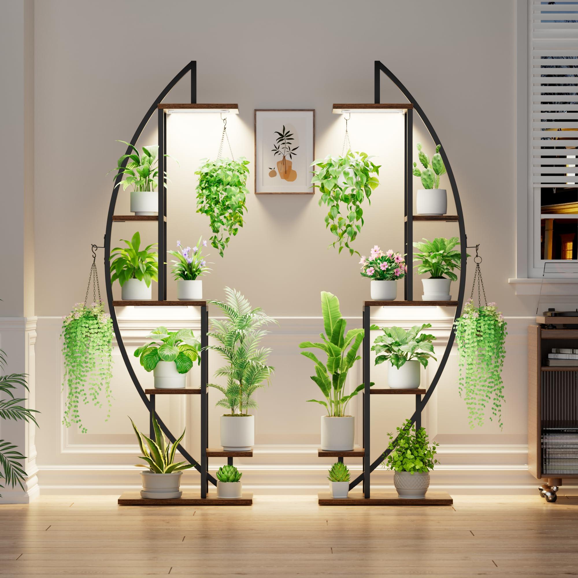 BACEKOLL Plant Stand Indoor with Grow Lights, 6 Tiered Tall Plant Shelf, 63" Metal Plant Stand for Indoor Plants Multiple, Half-Moon Plant Rack Display Shelf, 2 Pcs Plant Holder for Living Room, Patio - Image 3