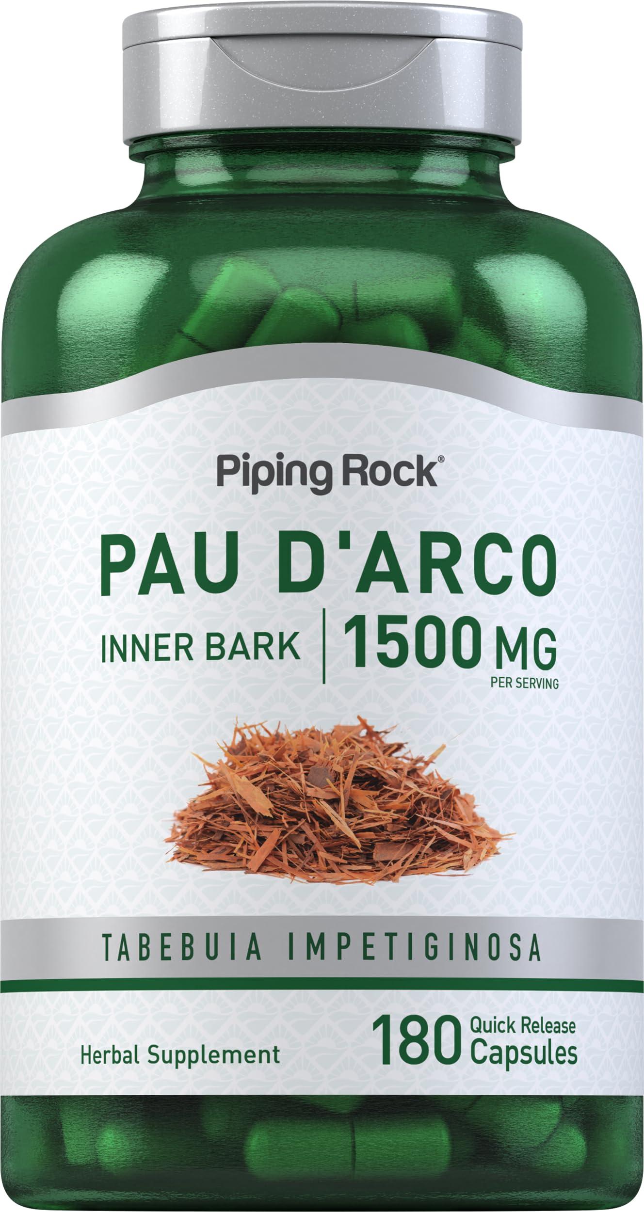 Piping Rock PAU D'Arco Capsules | 1500 mg | 180 Pills | Inner Bark | Herb Extract Supplement | Non-GMO, Gluten Free - Image 1