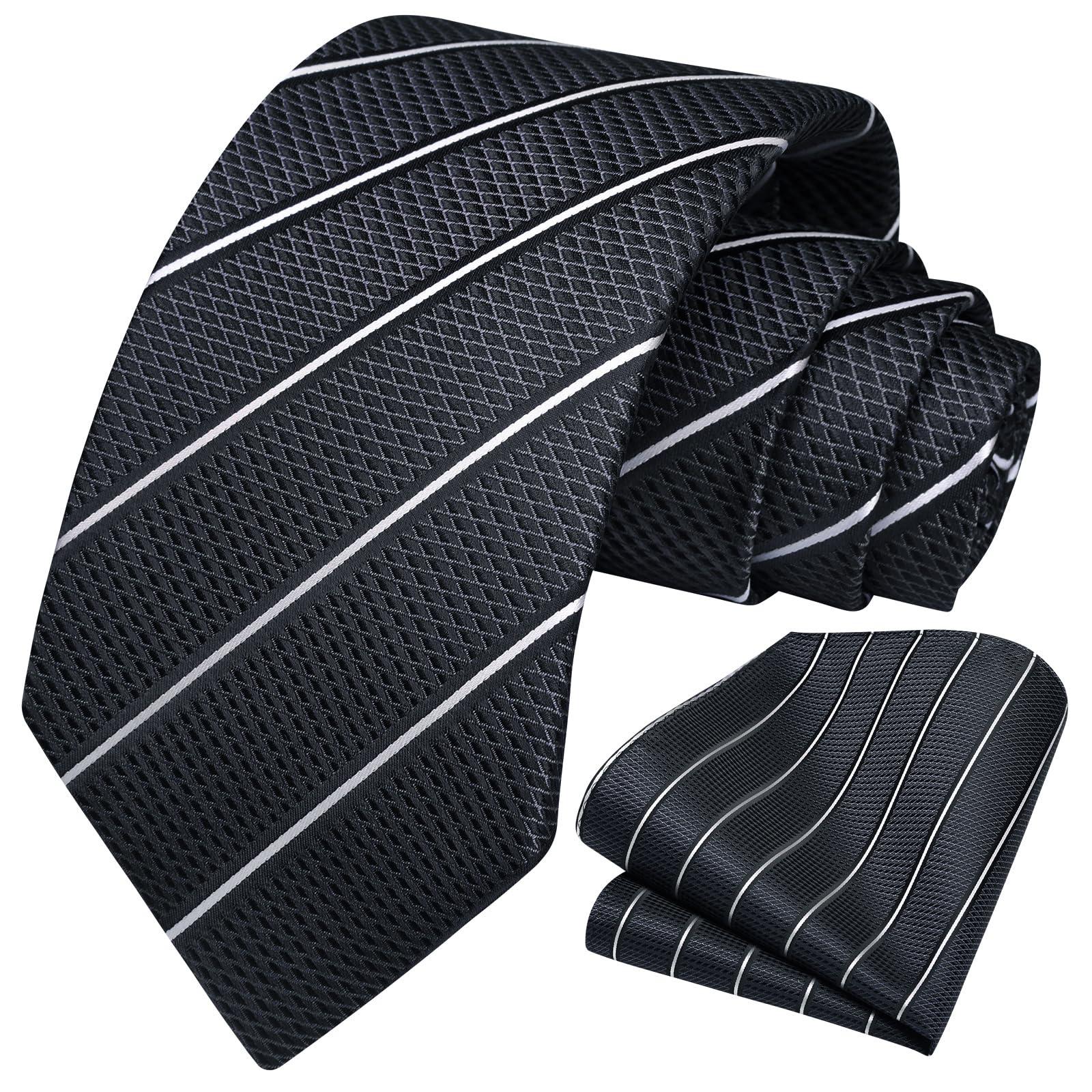 HISDERN Mens Striped Ties Classic Silk Woven Tie and Pocket Square Set Formal Business Necktie Handkerchief for Wedding - Image 2