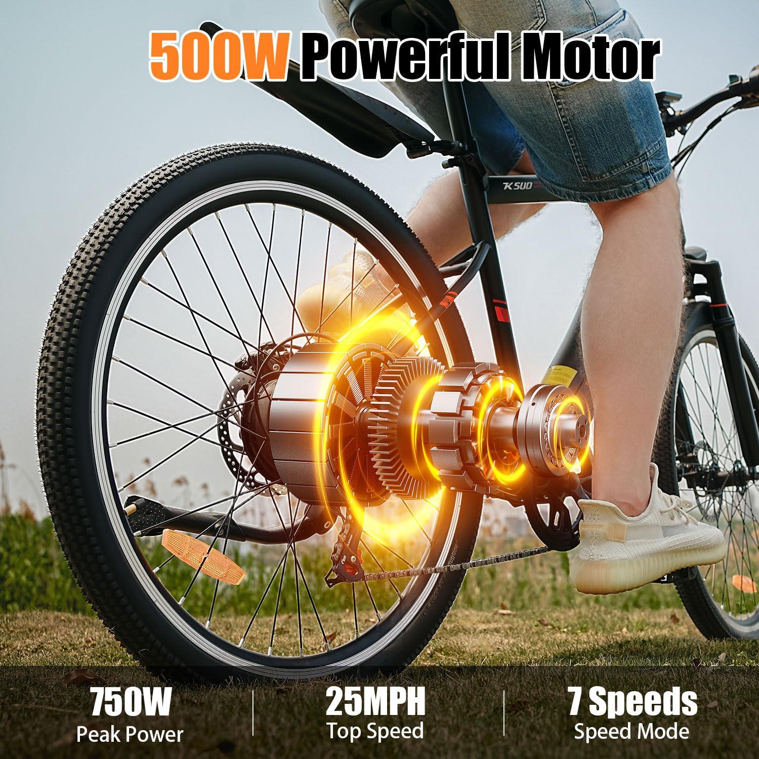 AZHAR Electric Bike for Adults, 26" Electric Mountain Bike, 750W Peak Power Motor, Up to 25 MPH 45 Miles, Electric Bicycle with 48V 10AH Removable Battery, UL 2849 - Image 3