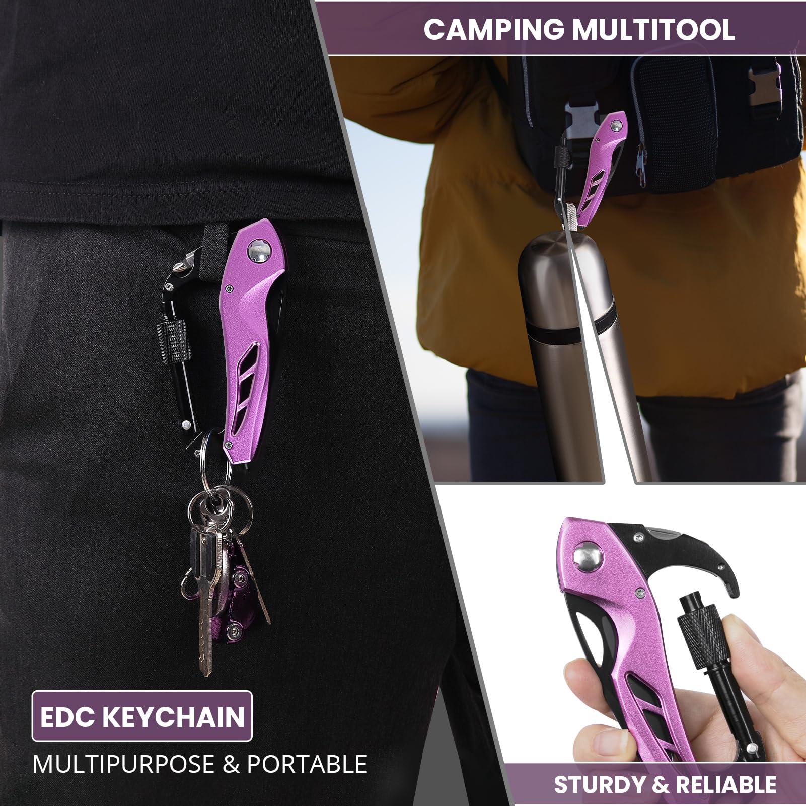FUNBRO Pink Multitool Carabiner Knife Gifts for Mom Women Wife, 6-in-1 Keychain Multi Tools with Window Breaker, Bottle Opener and Screwdriver, EDC Gear Gadget for Camping Hiking - Image 6