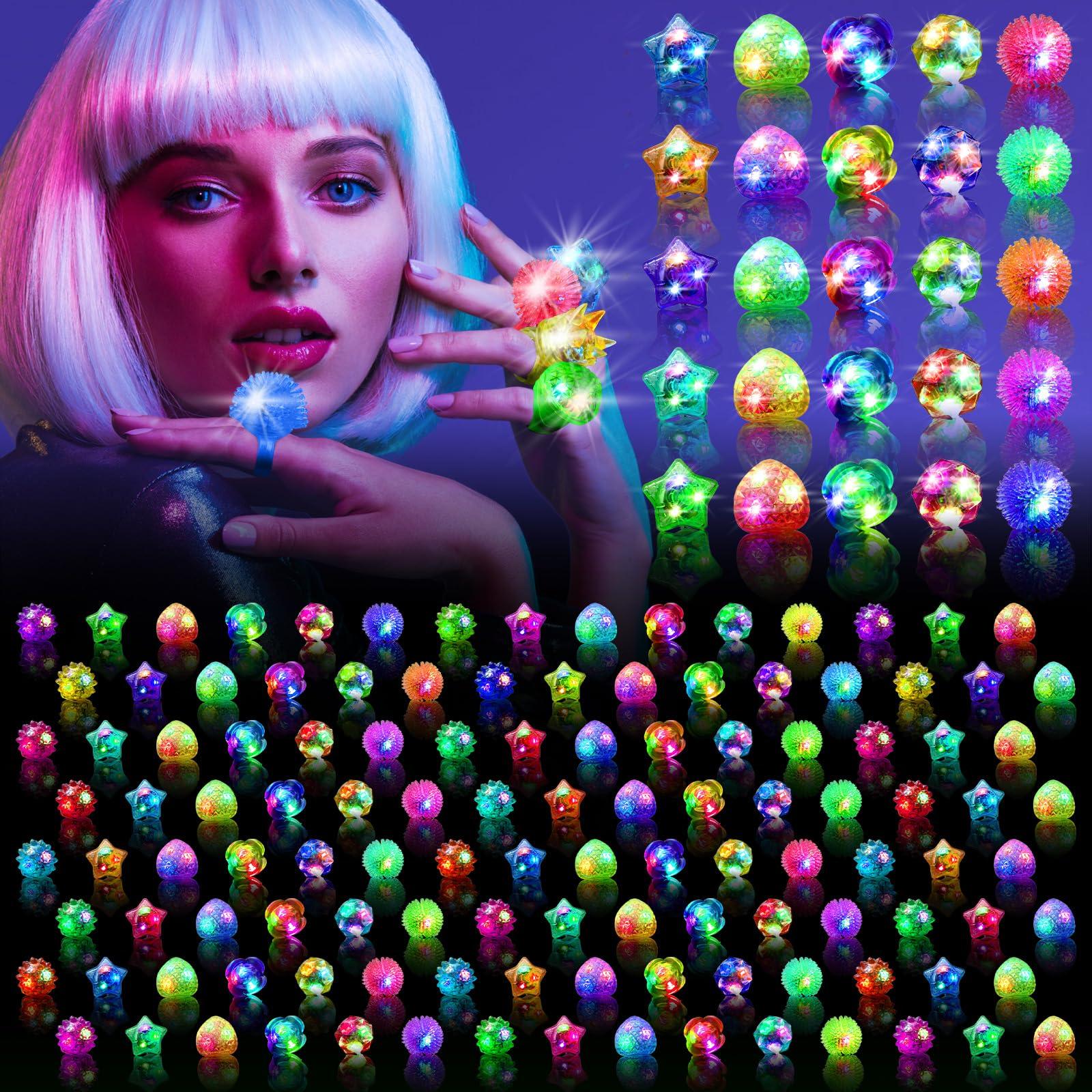 OLUPP 200 Pack LED Light Up Rings, Glow in the Dark Party Supplies, 6 Style Flashing Glow in the Dark Rings for Adults & Kids Birthday Party Favors,Classroom Prizes,Concert,Goodie Bag Fillers, Raves