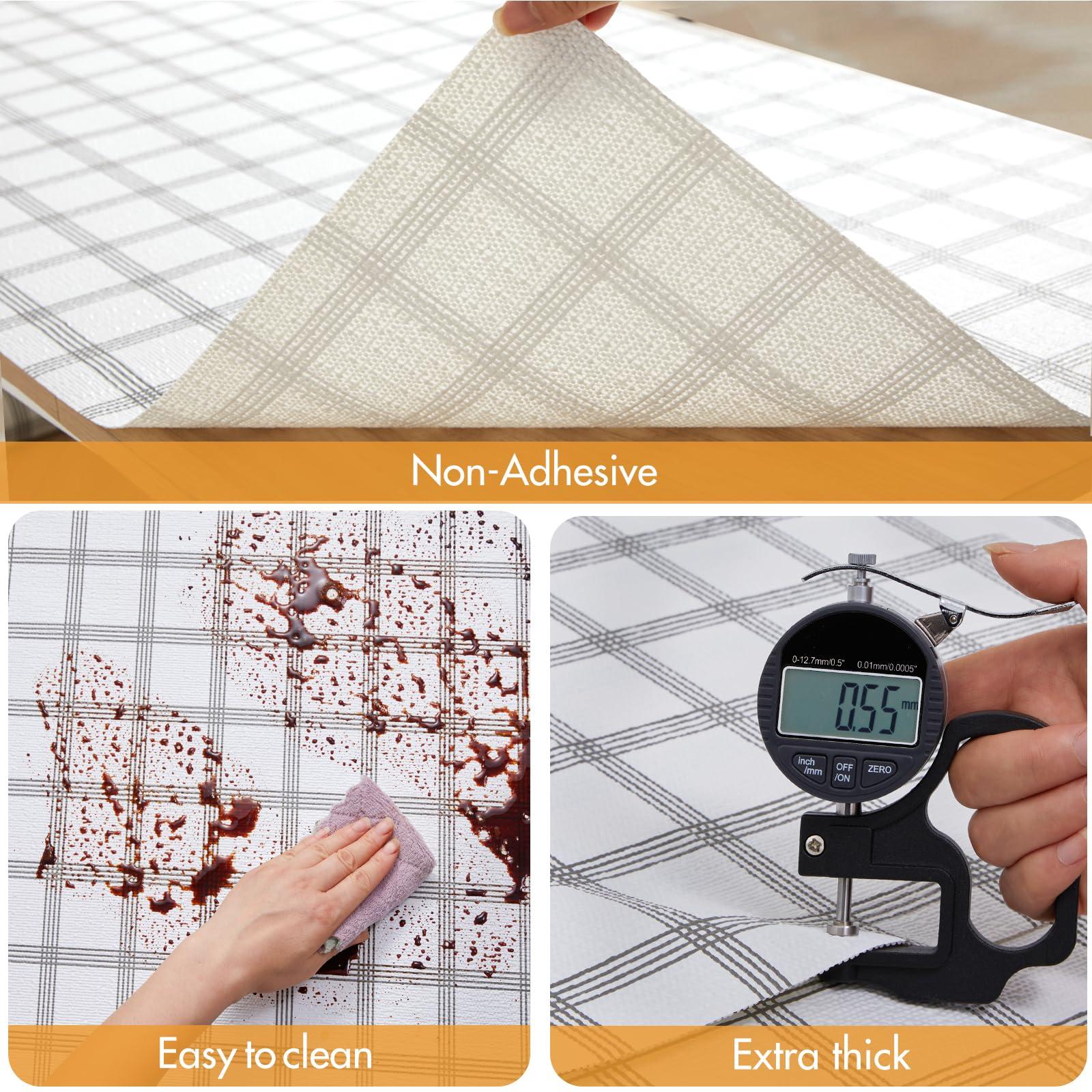 Viseeko Shelf and Drawer Liner for Kitchen Cabinet, Non-Adhesive Cabinet Liners for Shelves, Strong Grip Shelf Paper Non-Slip Waterproof Easy to Cut for Dresser Cupboard, Grey Stripe, 12 in x 30 ft - Image 6