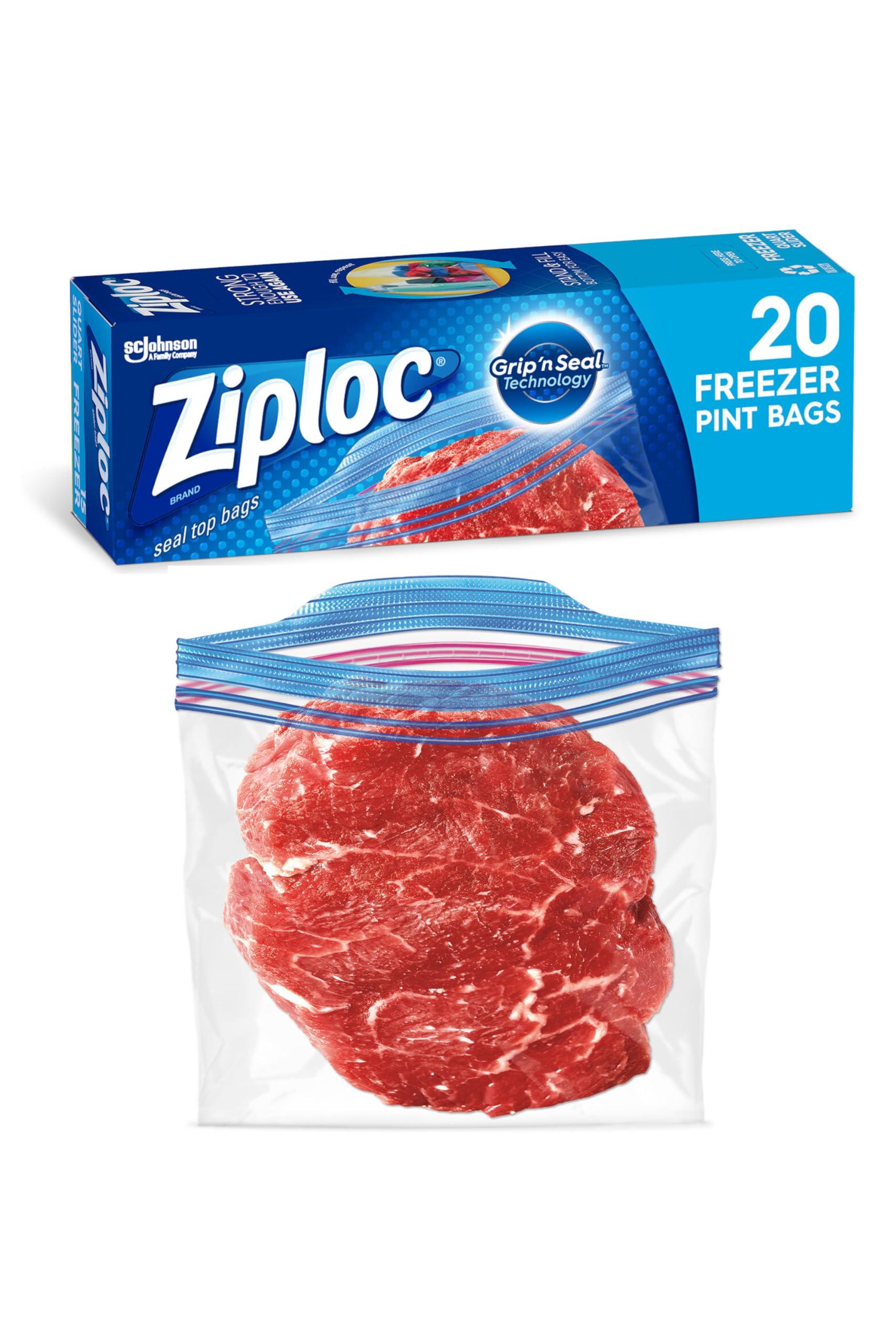 Ziploc Pint Food Storage Freezer Bags, Grip 'n Seal Technology for Easier Grip, Open, and Close, 20 Count