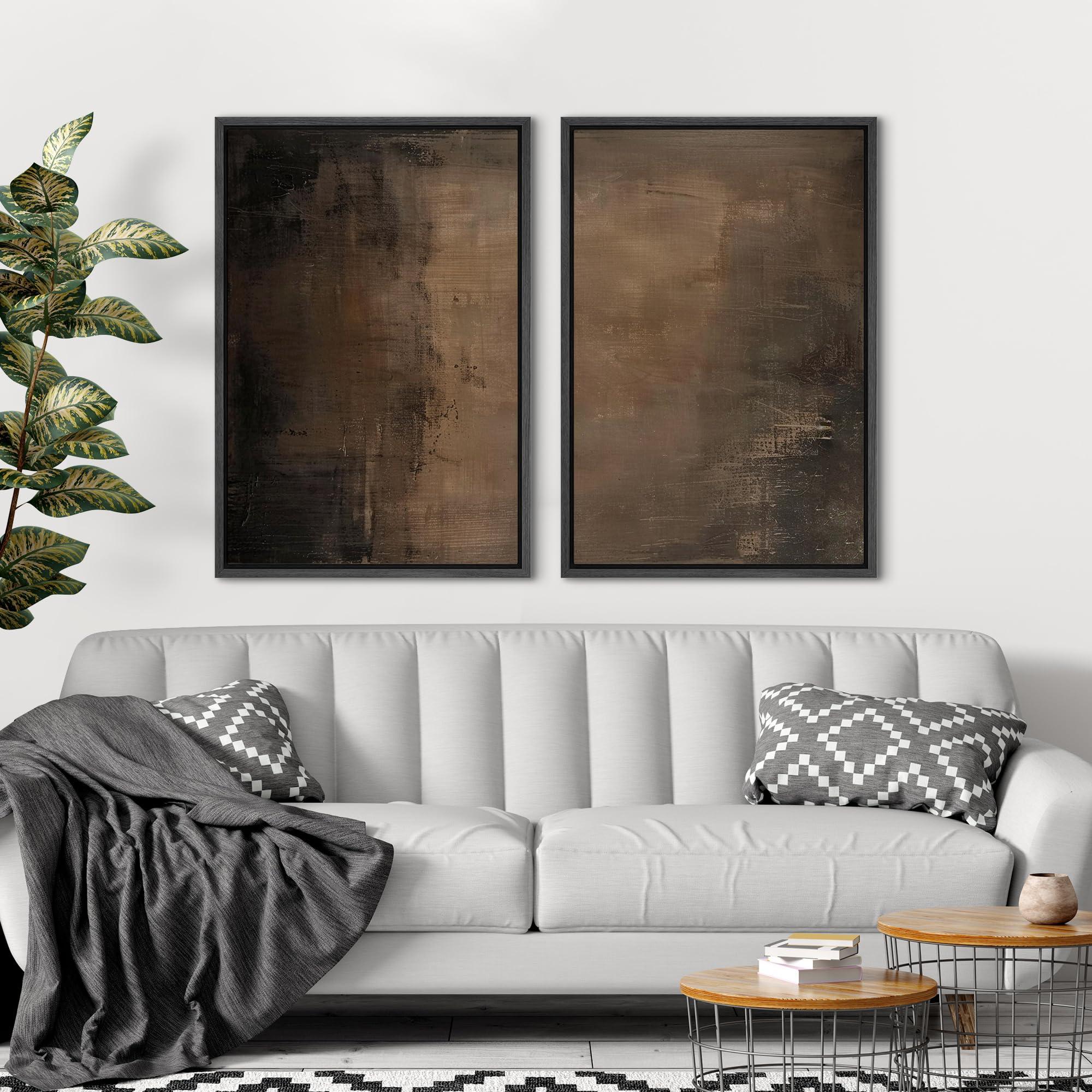 SIGNFORD Framed Canvas Print Wall Art Set Abstract Earthy Tones Modern Minimalist Abstract Shapes Illustration Modern Art Decorative Nordic Nature for Living Room, Bedroom, Office - 24"x36"x2 Black - Image 2