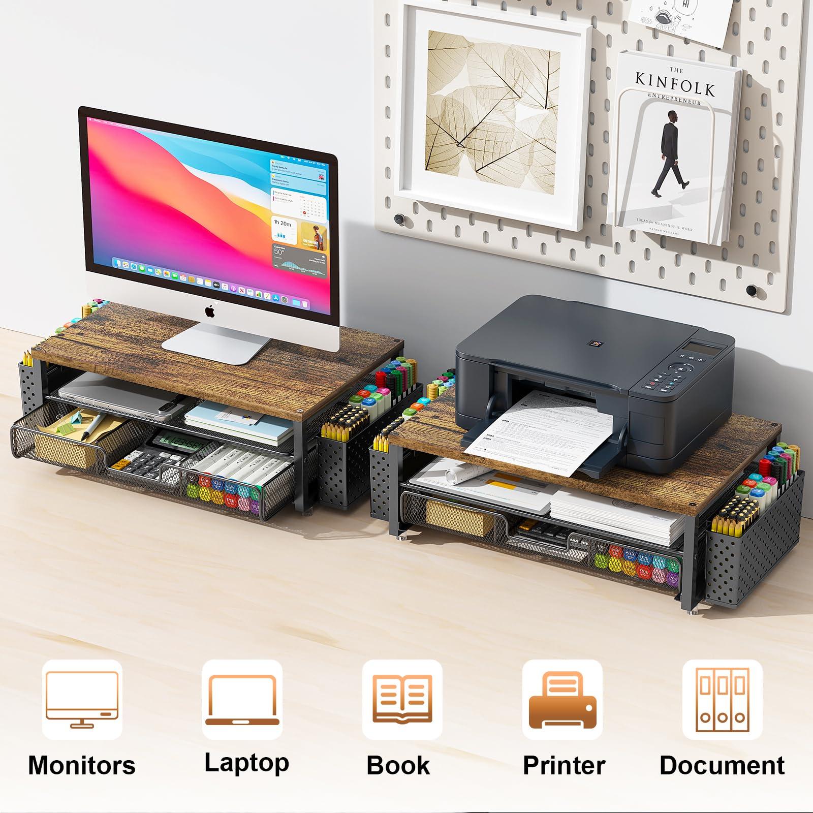 gianotter Monitor Stand Riser, Office Desk Shelf Organizer, Desk Organizer with Drawer and Pen Holder, 2-Tier Computer Stand, Office Organization (Wood) - Image 7