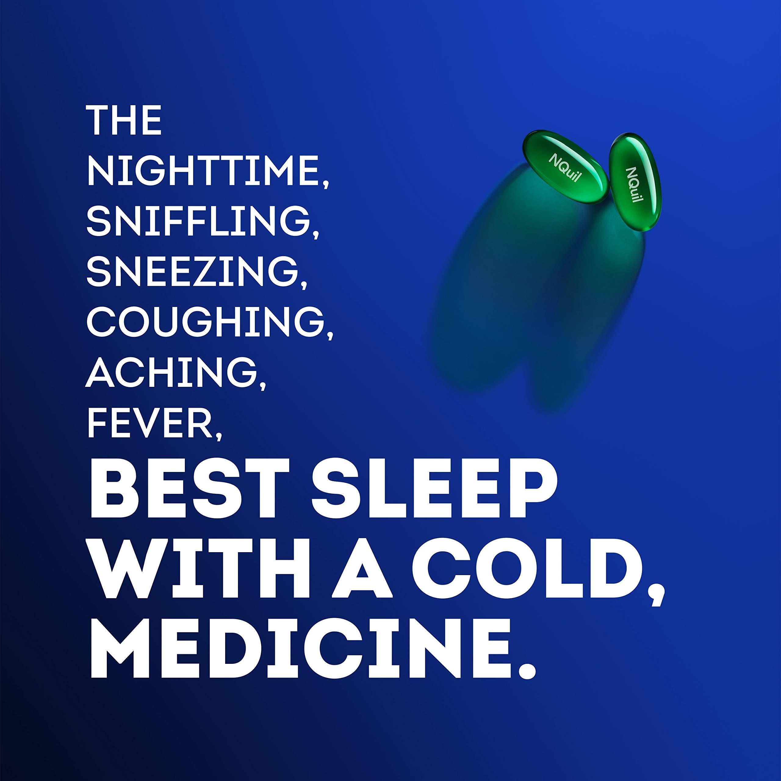 VICKS NyQuil Cold & Flu Relief Over-the-Counter Medicine, Powerful Multi-Symptom Nighttime Relief for Headache, Fever, Sore Throat, Minor Aches & Pains, Sneezing, Runny Nose, and Cough, 48 LiquiCaps - Image 3