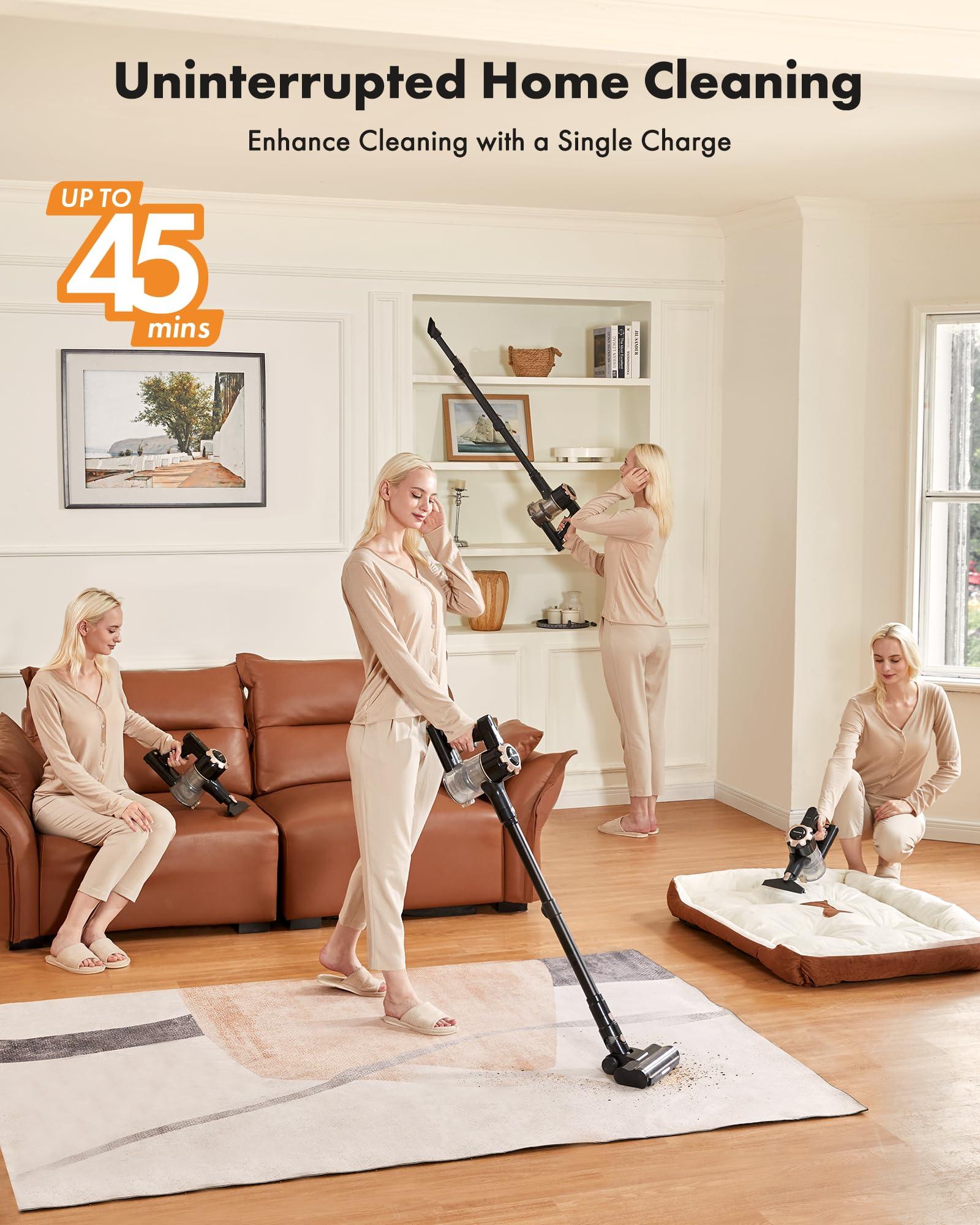 Trucozie Cordless Vacuum Cleaner, 8-in-1 Lightweight Stick Vacuum with 45mins Runtime, Powerful Suction, Rechargeable Cordless Vacuum for Carpet, Tile, Pet Hair, Hardwood Floors, Black - Image 3