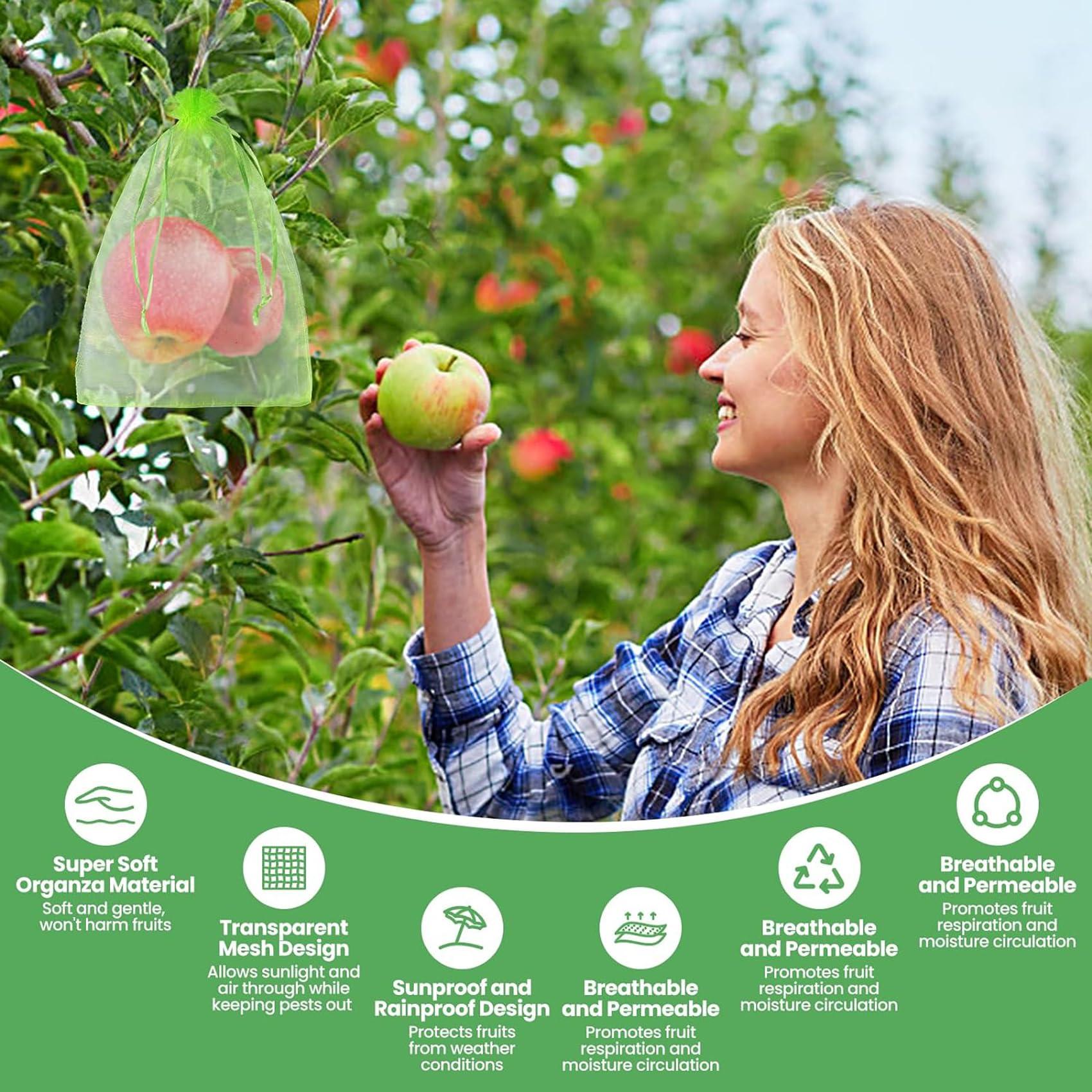YINCORD 20 Pack Fruit Protection Bags, 6'' x 10'' (15cm x 25cm) Reusable Mesh Produce Bags for Garden, Breathable Drawstring Netting Covers for Vegetables, Apples, Peppers - Image 6