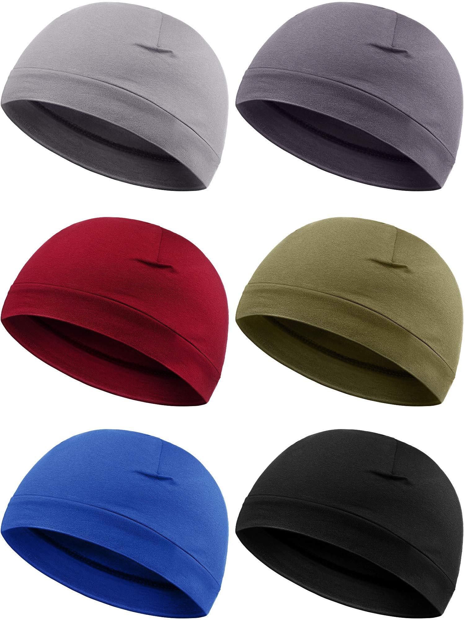 Syhood 6 Pieces Men Skull Caps Cotton Beanies Sleep Hats Multifunctional Helmet Liner Cap for Men and Women