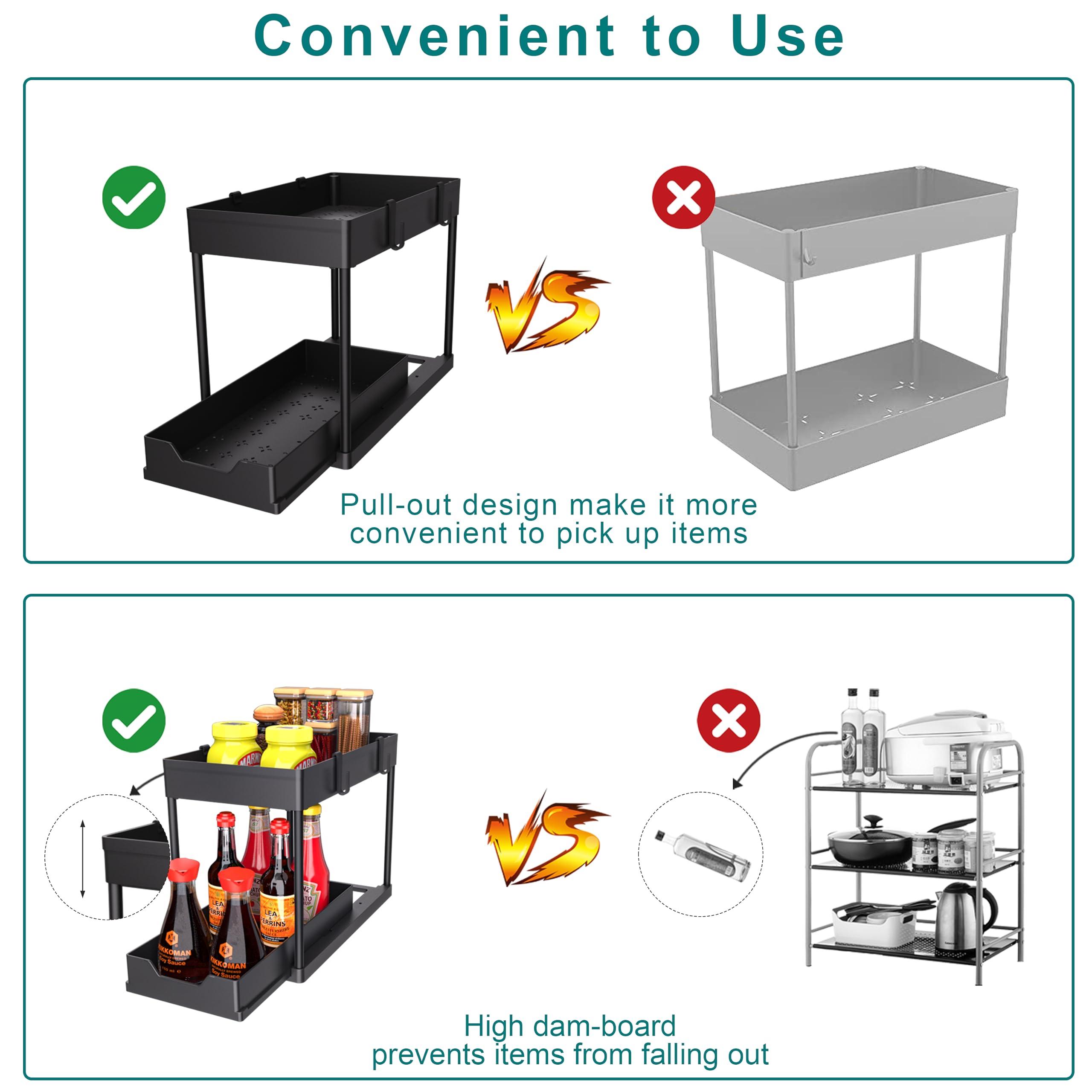 DEKAVA Under Sink Organizer 2 Pack, Bathroom Cabinet Organizer, 2 Tier Sliding Cabinet Basket Organizer Drawer, Multi-Purpose Bath Collection Baskets for Bathroom (Black) - Image 8