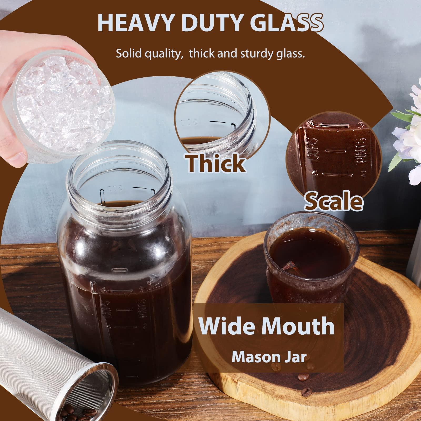 Cold Brew Coffee Maker Pitcher, 64 Oz Heavy Duty Wide Mouth Glass Mason Jar pour spout Lid with Stainless Steel Filter for Iced Coffee, Ice Lemonade, Fruit Drinks, Sun Tea - Image 7