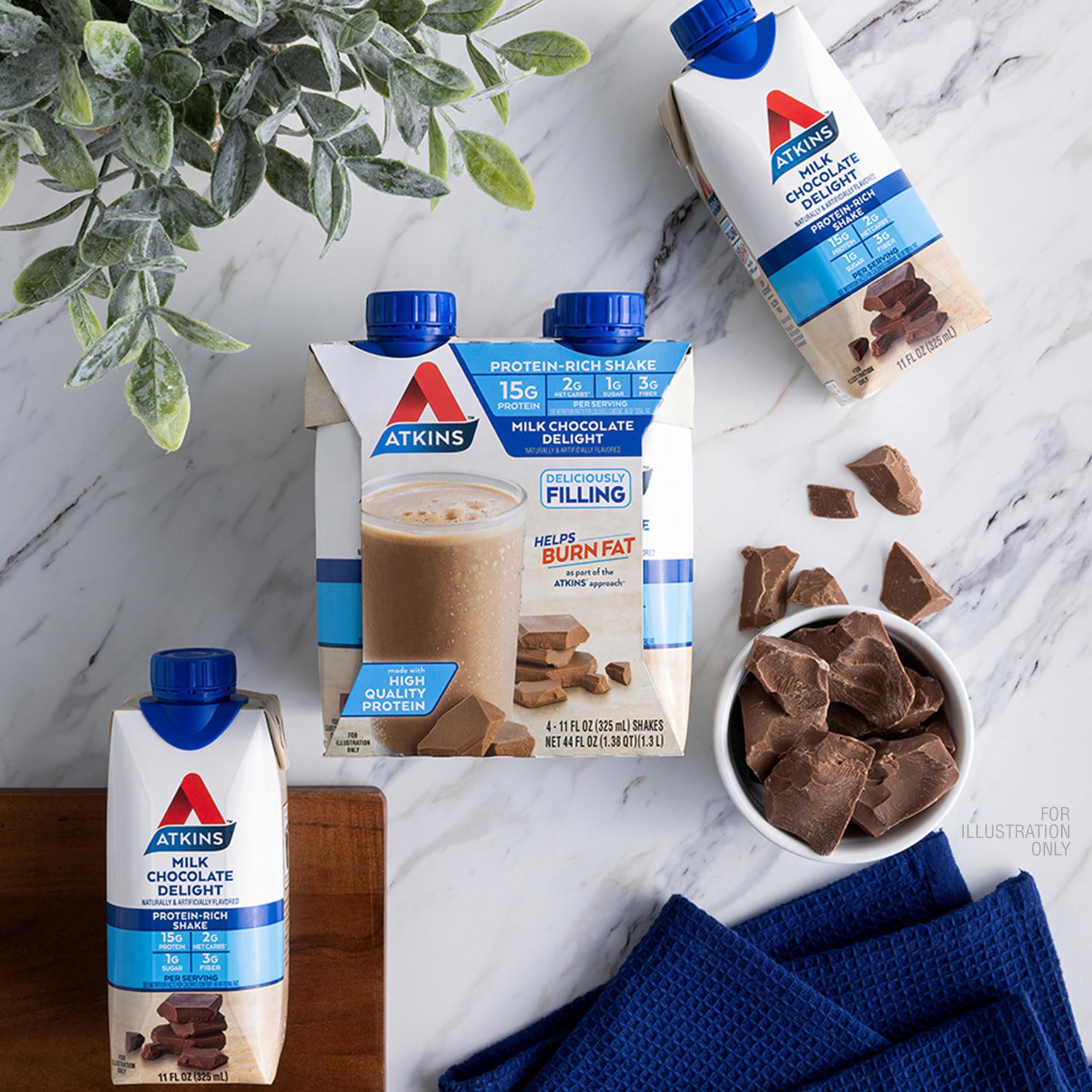 Atkins Milk Chocolate Delight High Protein Shake, 15g Protein, Low Glycemic , 2g Net Carb, 1g Sugar, Keto Friendly , Chocolate Flavored Protein Shakes, 12 Count - Image 5