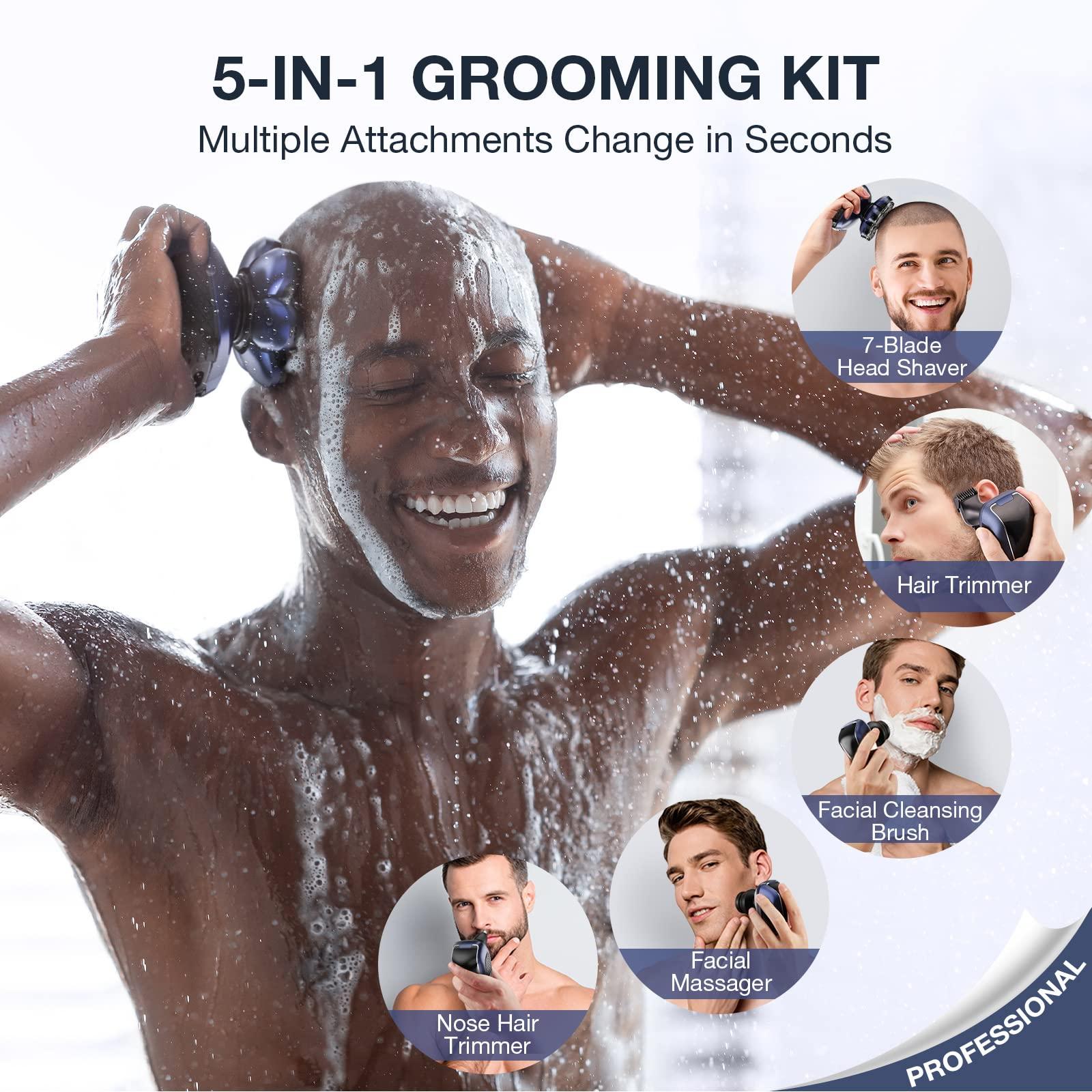 Head Shaver 7D, Wyklaus Upgrade Head Shavers for Bald Men, Head Electric Razor with Nose Hair Trimmer, IPX6 Waterproof Wet/Dry Mens Grooming Kit, Anti-Pinch, LED Display, USB Rechargeable - Image 7