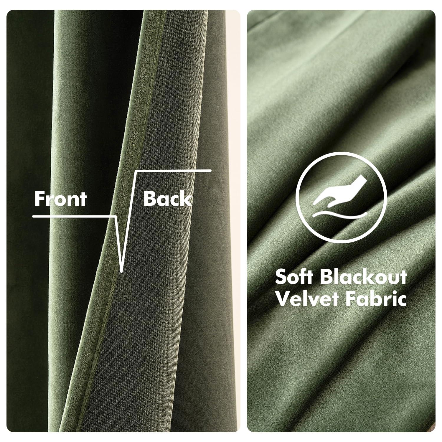 MIULEE Velvet Curtains Olive Green Elegant Grommet Curtain Thermal Insulated Soundproof Room Darkening Curtains/Drapes for Classical Living Room Bedroom Decor 52 x 84 Inch Set of 2 - Image 3