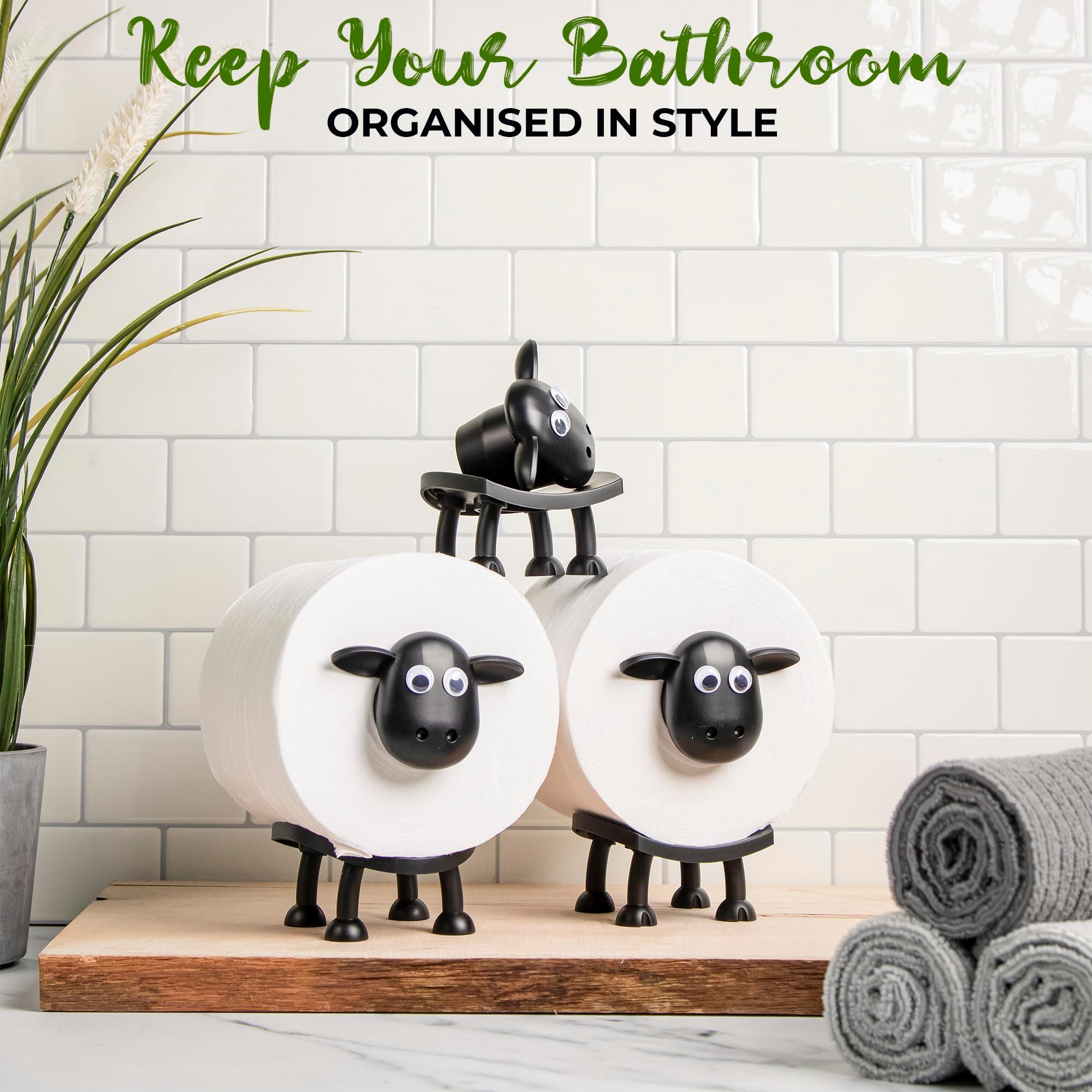 VELENTI Sheep Toilet Roll Holder - Funny Toilet Paper Holder Free Standing Bathroom Set - 3D Printed Black Sheep Loo Roll Holder - Hilarious Tissue Paper Roll Storage - Cute Bathroom Decor - Set of 3 - Image 4