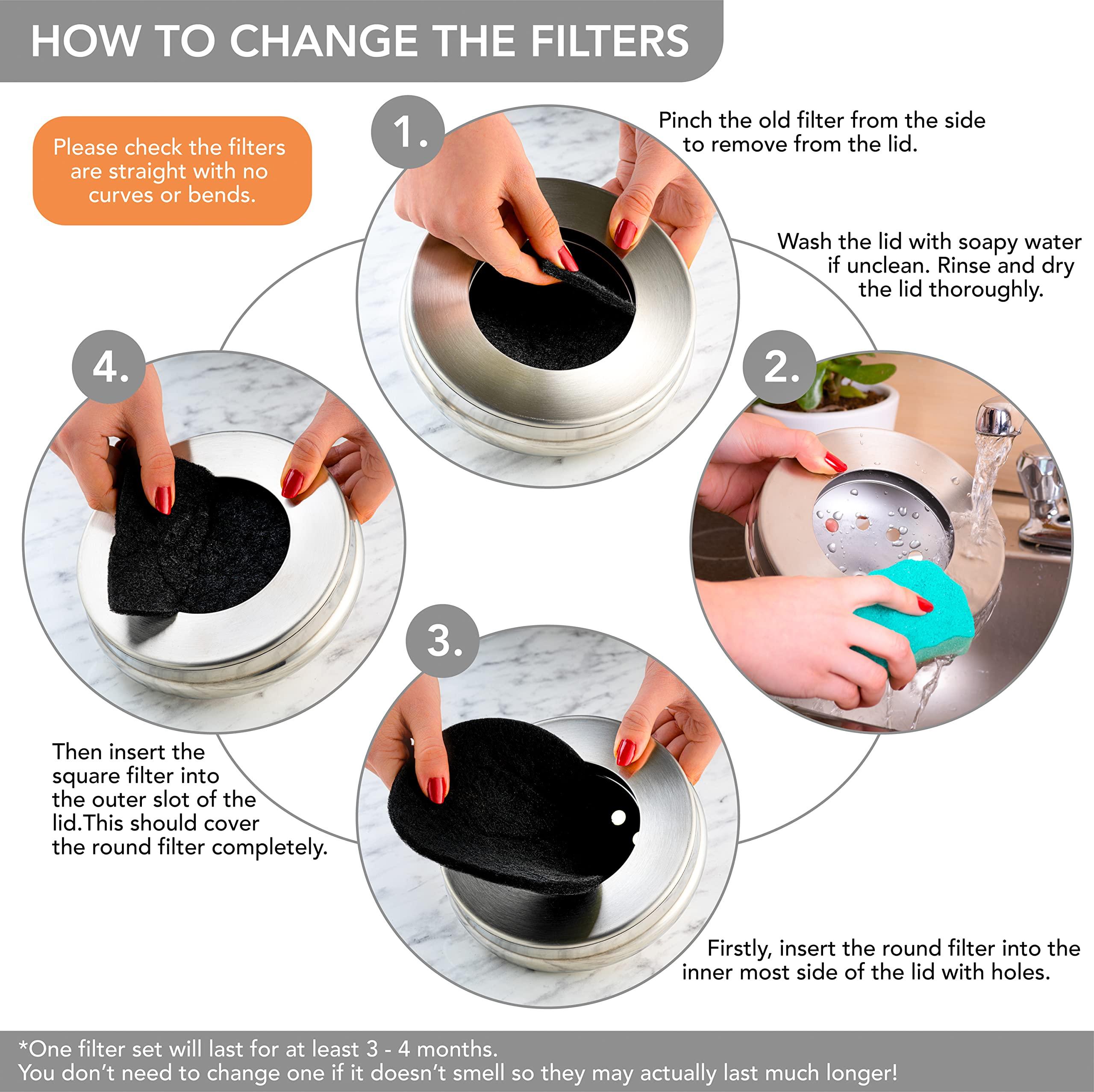 RED FACTOR Premium Compost Bin for Kitchen Countertop - Stainless Steel Food Waste Bucket with Innovative Dual Filter Technology - Includes Spare Filters (Brilliant Steel, 1.3 Gallon) - Image 7