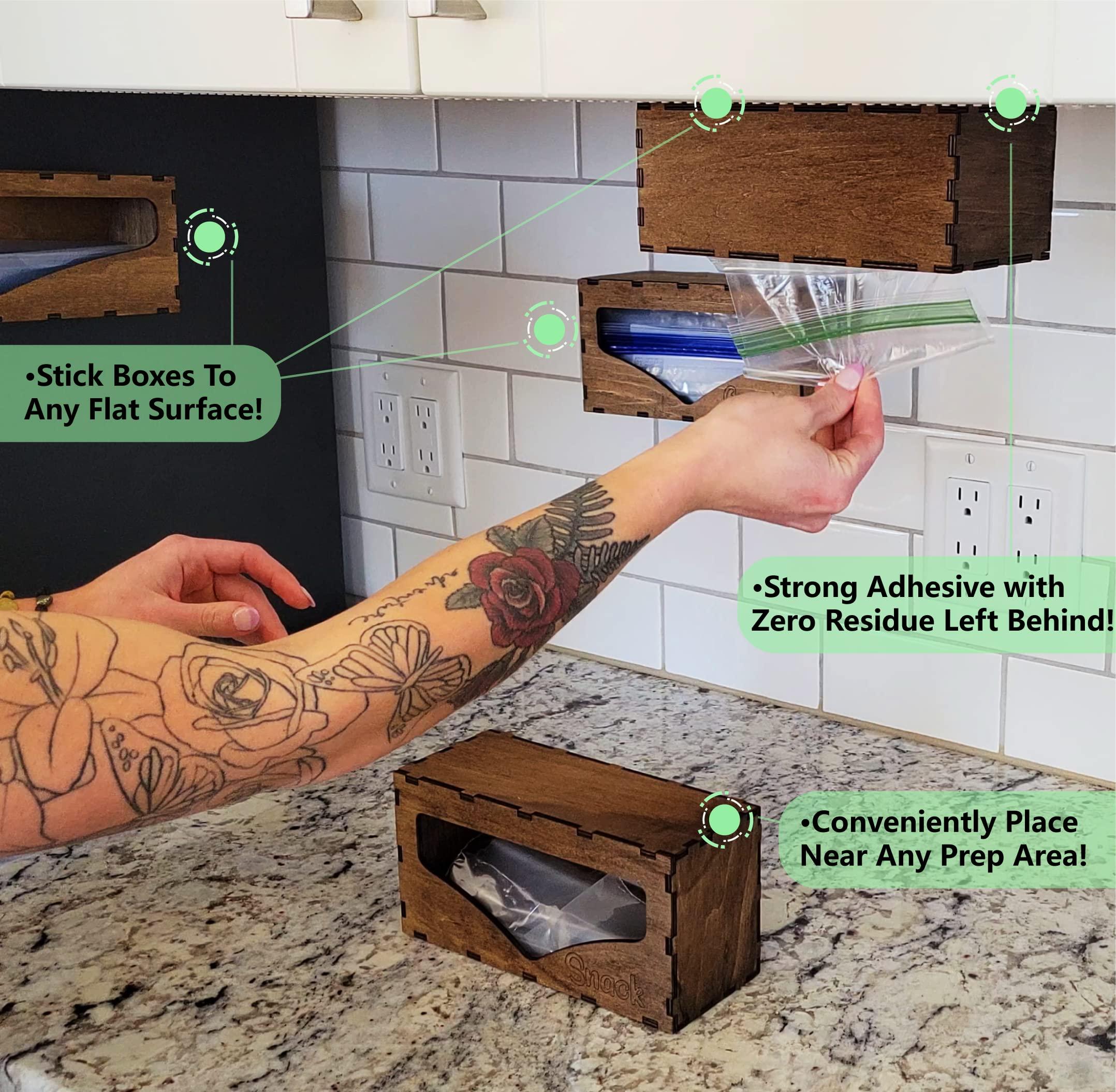 Plastic Bag Organizer and Dispenser for Kitchen Drawer, Adhesive sandwich bag organizer Compatible With Ziploc, Solimo, Hefty, Glad, Great Value, and More. (Bamboo) - Image 4