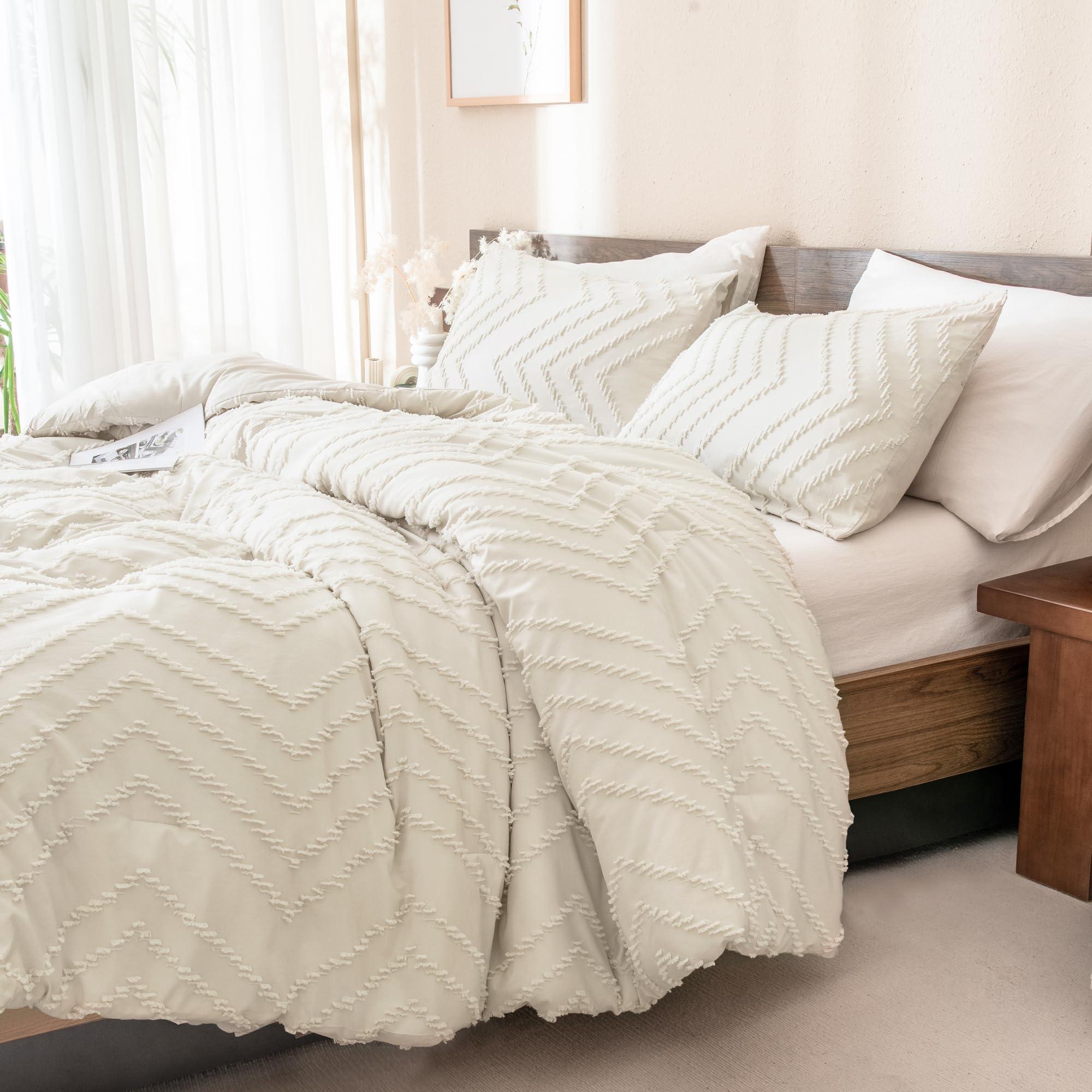 Andency King Size Comforter Set Beige, 3 Pieces Lightweight Comforter King Size Boho Bedding Comforter Sets, Soft Fluffy Cream Tufted Down Alternative Comforter Bed Set - Image 6