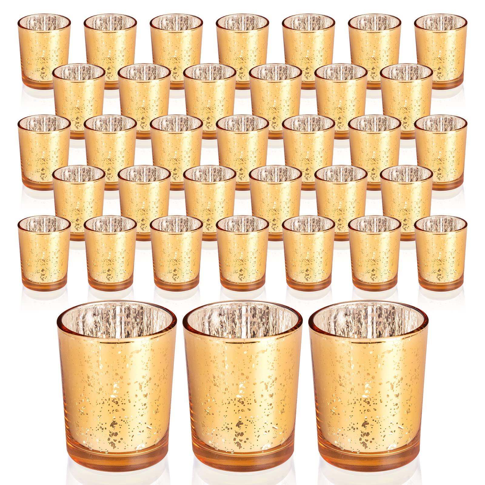 FREDOM Gold Tealight Candle Holder Set of 36 Mercury Glass Votive Candle Holders for Wedding Table Centerpiece Thanksgiving Christmas Party Decoration Home Decor