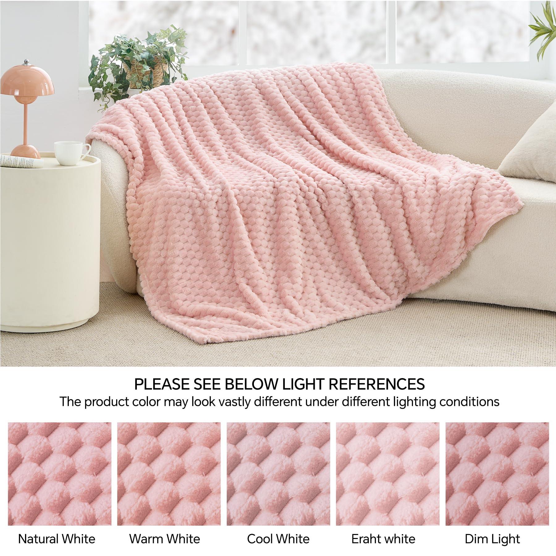 BEDELITE Fleece Decorative Blanket - 3D Jacquard Pink Throw Blankets for Women's Couch & Bed, Soft and Cozy Warm Plush Fluffy Blanket, Cute Birthday Gift for Women, 50x60 Inches - Image 8