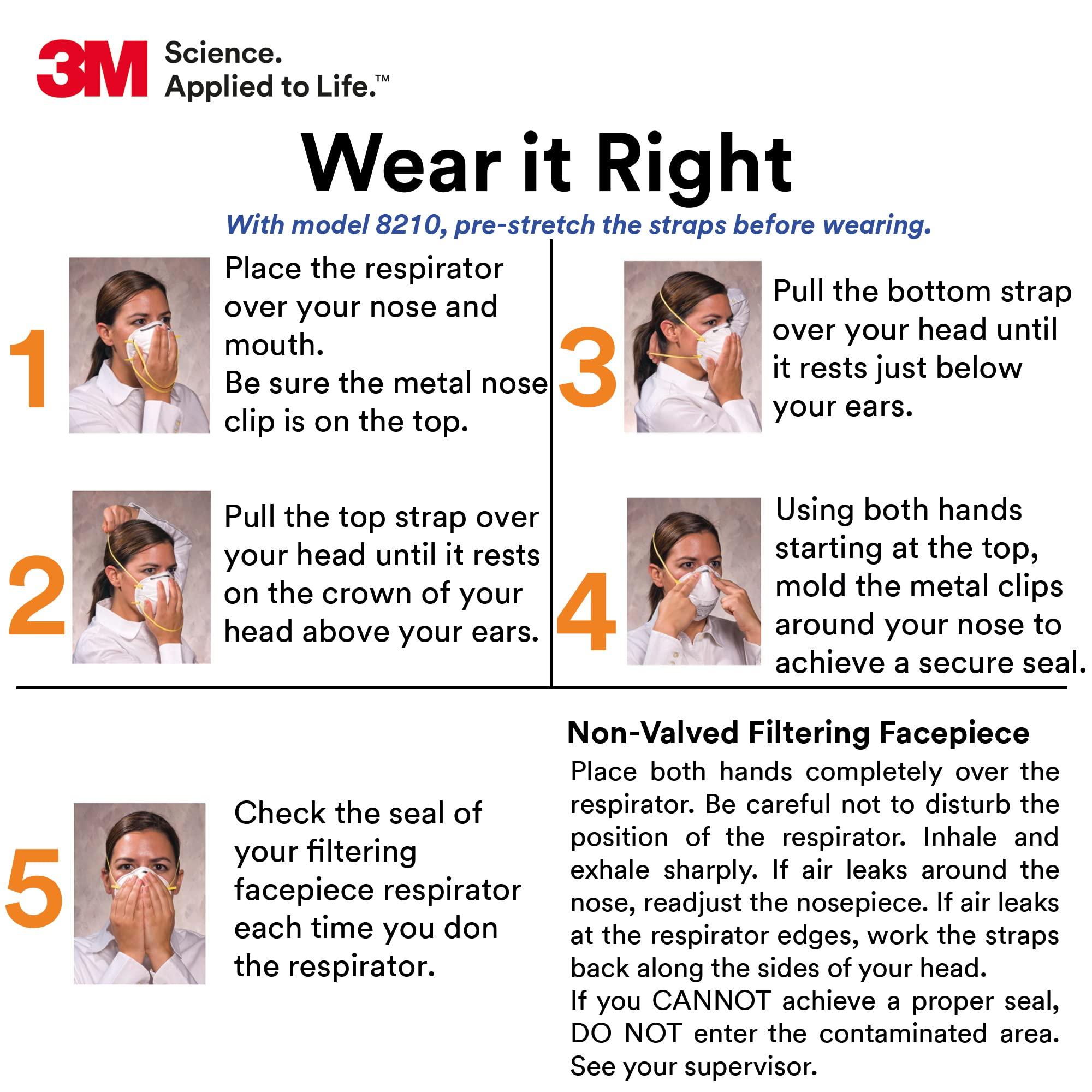 3M 8210 Particulate Respirator, N95, Pack of 20 Disposable Respirator, NIOSH APPROVED, Two-Strap Cup Style Design, Lightweight with Cushioning Nose Foam - Image 6