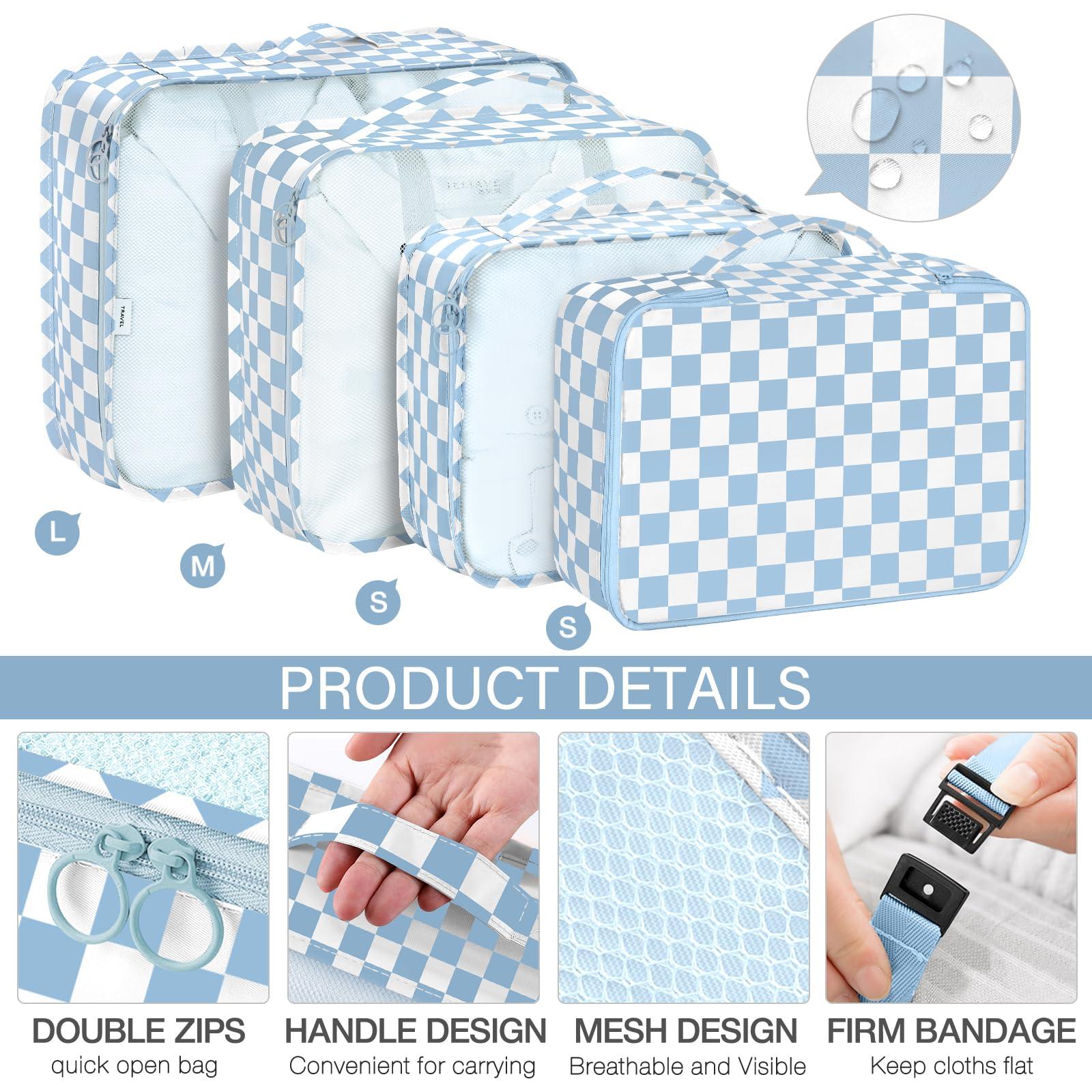 8 Set Packing Cubes for Travel, Luggage Packing Organizers Accessories Large Toiletries Bag for Clothes Shoes Cosmetics (Blue Checkered) - Image 4