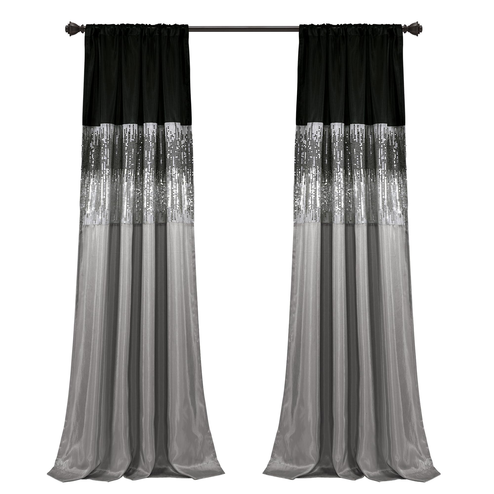 Lush Decor Night Sky Window Curtain Panel, Single, 42" W x 84" L, Silver & Black - Sequin Curtains - Sparkle & Color Block Design - Modern Glam Decor - Long Curtains For Bedroom & Living Room - Image 6