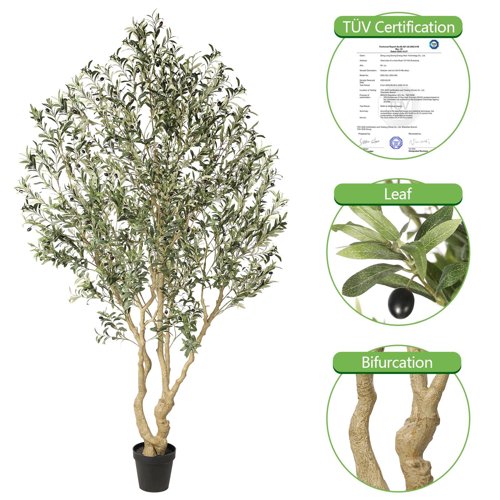Realead Artificial Olive Tree 8ft - Large Faux Olive Tree with Realistic Leaves and Olives - Full and Grand Design Fake Olive Tree with Sturdy Base for Indoor Outdoor Office Decor - Image 4