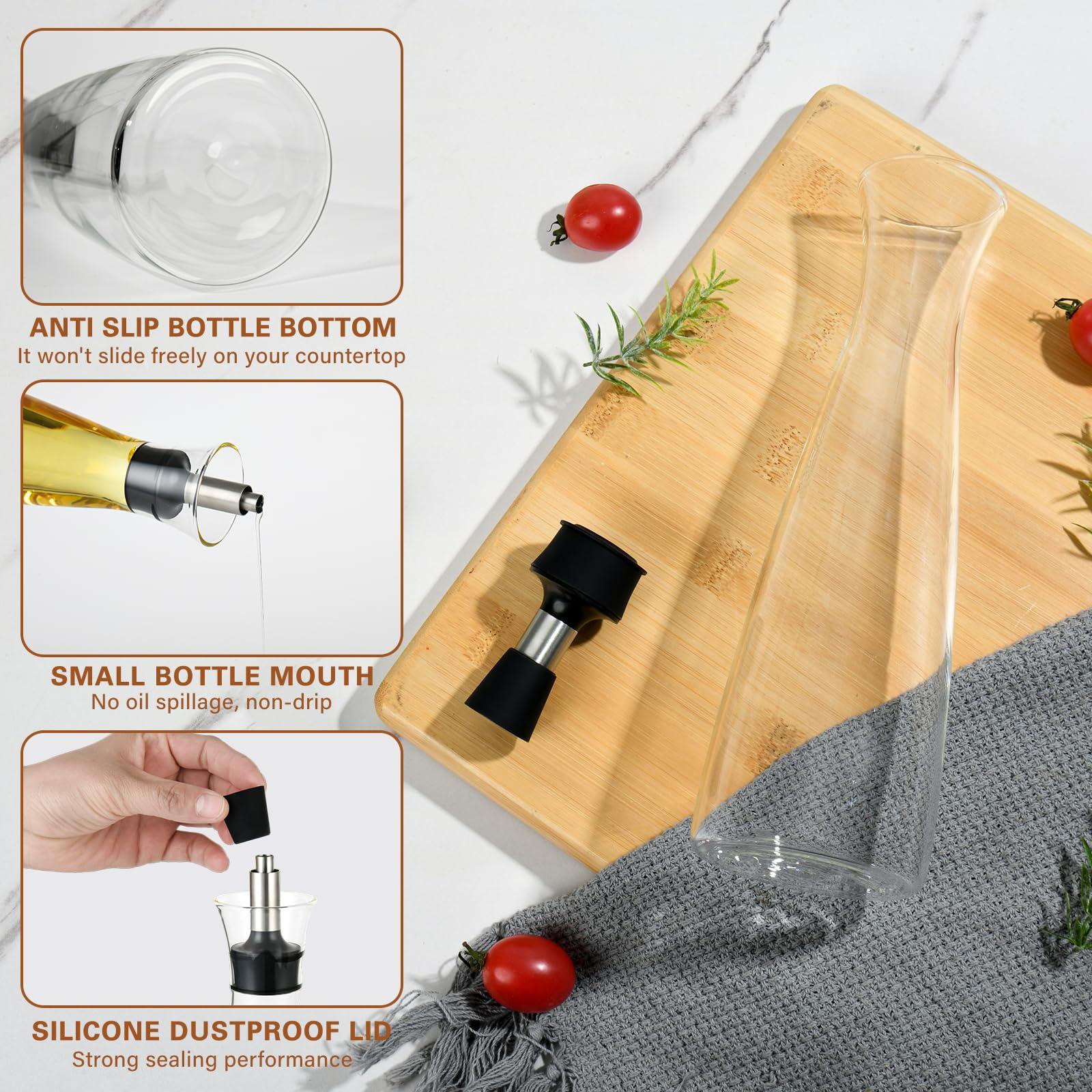 Qaskwaer Olive Oil Dispenser Bottle, Cooking Oil Dispenser for Kitchen with Stainless Steel Pourers, 17oz/350 ml, 1PACK, Glass - Image 5